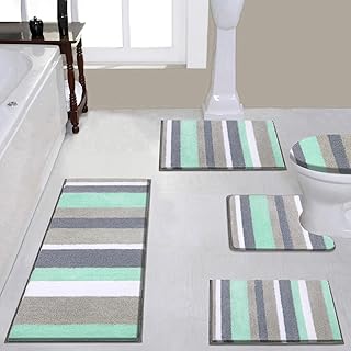 Vaukki 5 Piece Bathroom Rugs Set, Non Slip Shaggy Microfiber Plush Absor...
