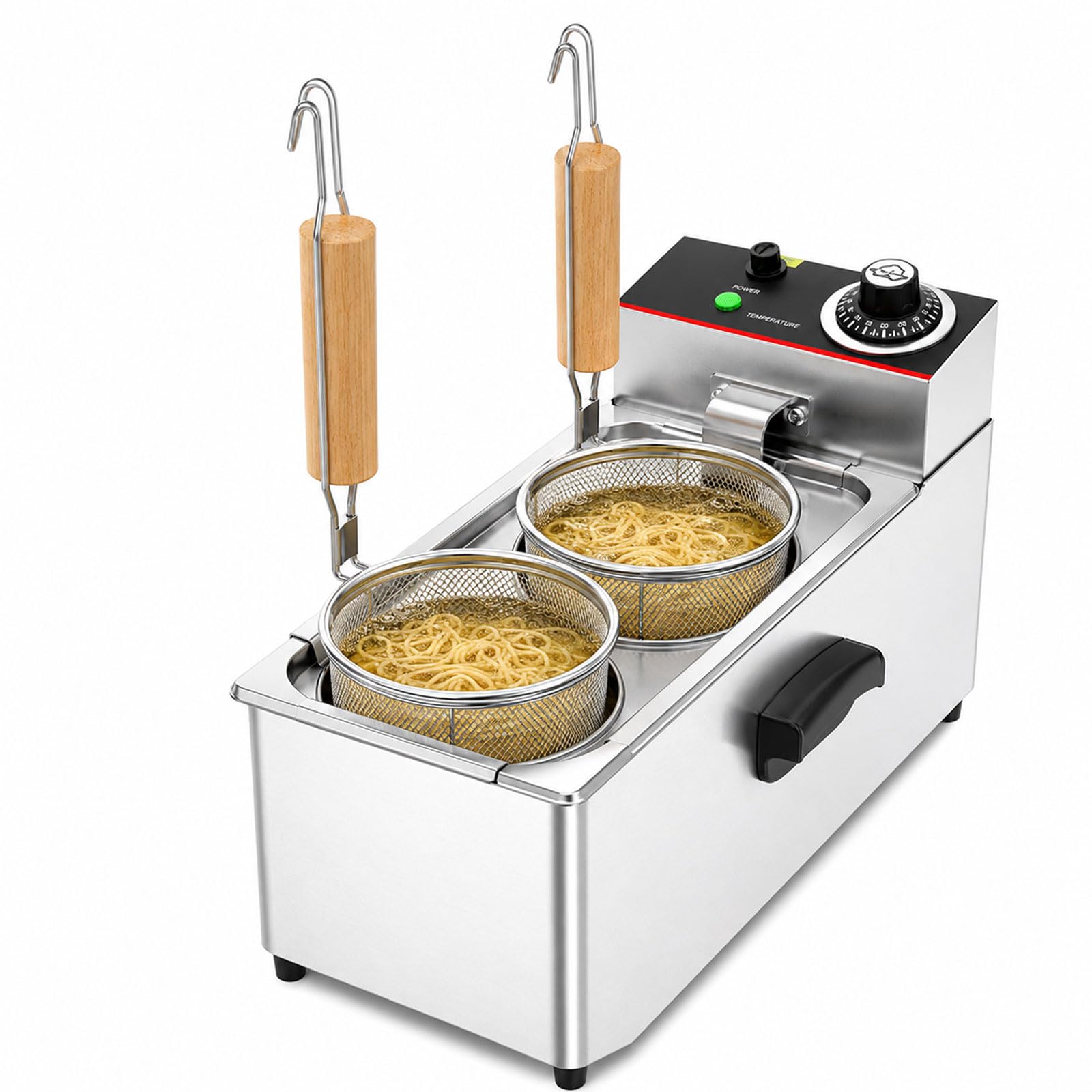 Elektrischer Gastro-nudelkocher, 2000 W Edelstahl-pastakocher Mit 2 Runden Siebkörben, Thermostat 30–110 °c, Kompaktes Auftischgerät