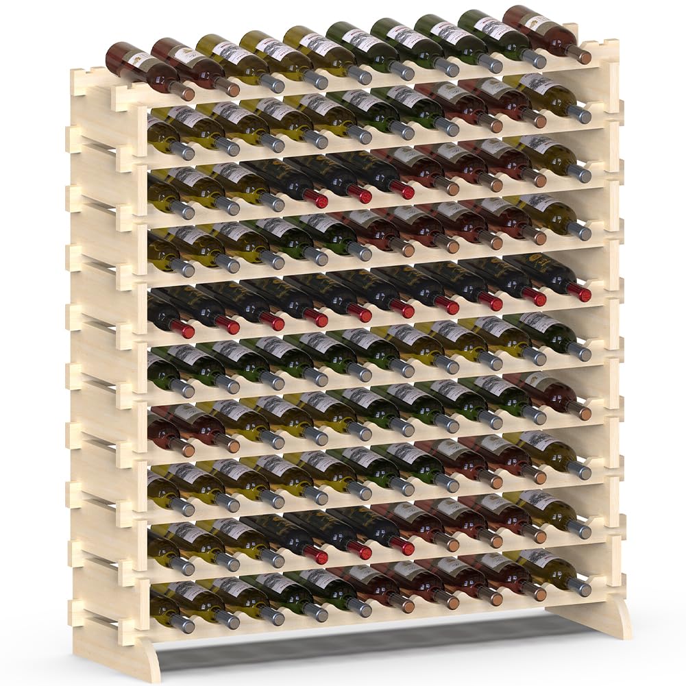 BAKAJI Cantinetta Portavino in Legno con 100 Scomparti Porta Bottiglie di Vino, Champagne, Portabottiglie da Terra, Cantina Angolo Bar per Salotto, Cucina, Bistrot, Ristorante 110 x 35 x 116.5 cm