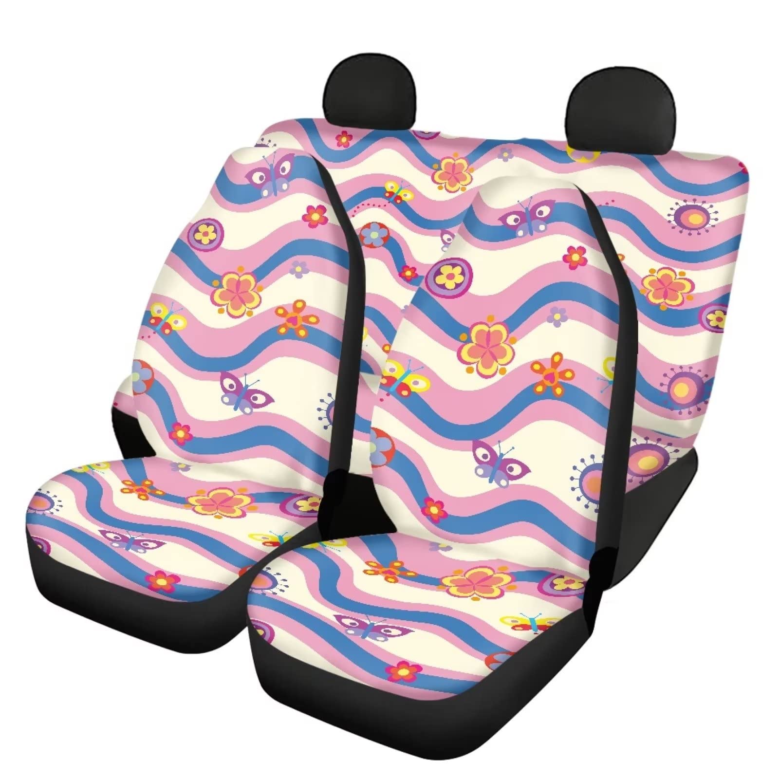 Universal Auto Car Seat Cover Full Set Colorful Butterfly Print Stylish Durable Easy Install Car Seat Protector for Women Breathable Comfortable Front Back Seat Cover Universal Fit Most Cars Trucks