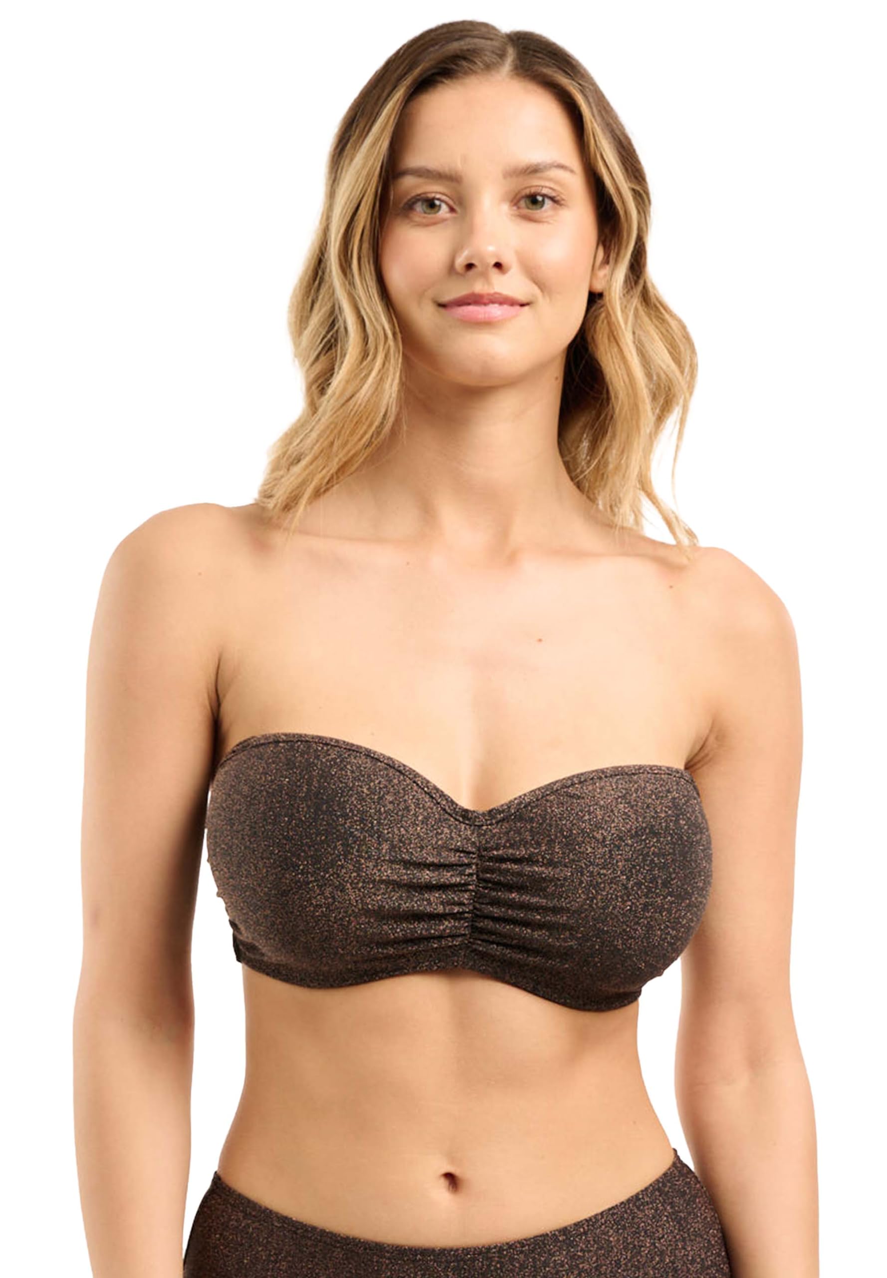 Sans Complexe Women's Bandeau Underwired Removable Straps Swimsuit Top, Black, 32C