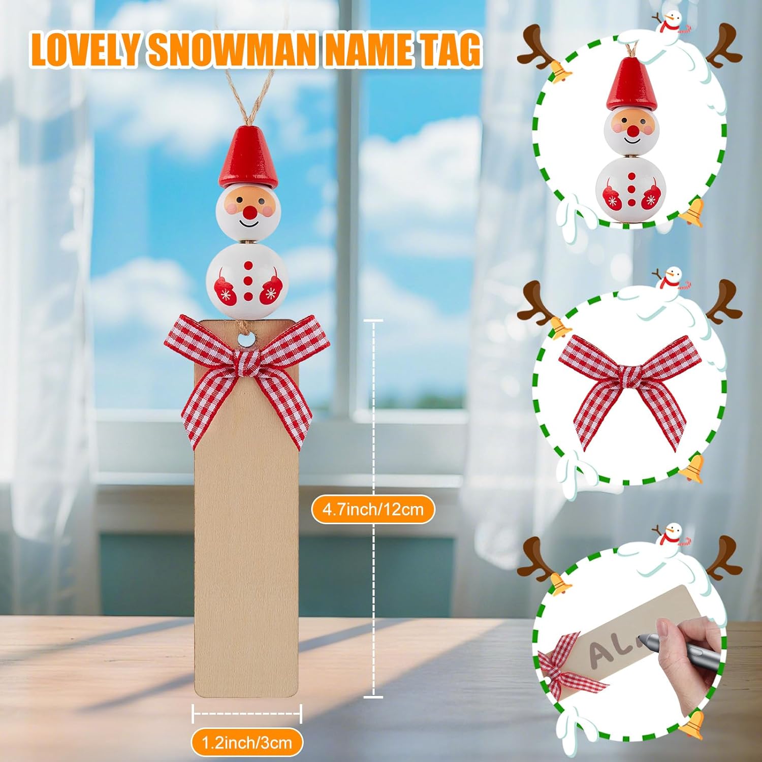 Personalized Christmas Stockings - 18” Large Knitted Xmas Stocking with DIY Snowman Wooden Name Tag, 6 Pack Hanging Family Stockings for Kids Mantels Christmas Holiday Decor, Red Green White - Image 3