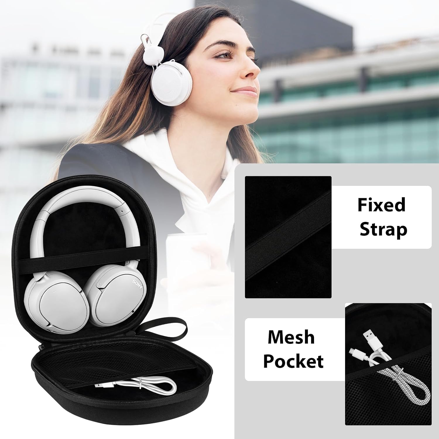 Headphone Headset Case Compatible with JBL Tune 510BT/520BT/670NC Live 460NC, with Sony WH-CH520/510 Portable Travel Carrying Wireless Headphone Case for On Ear Headphones (Black) - Image 6