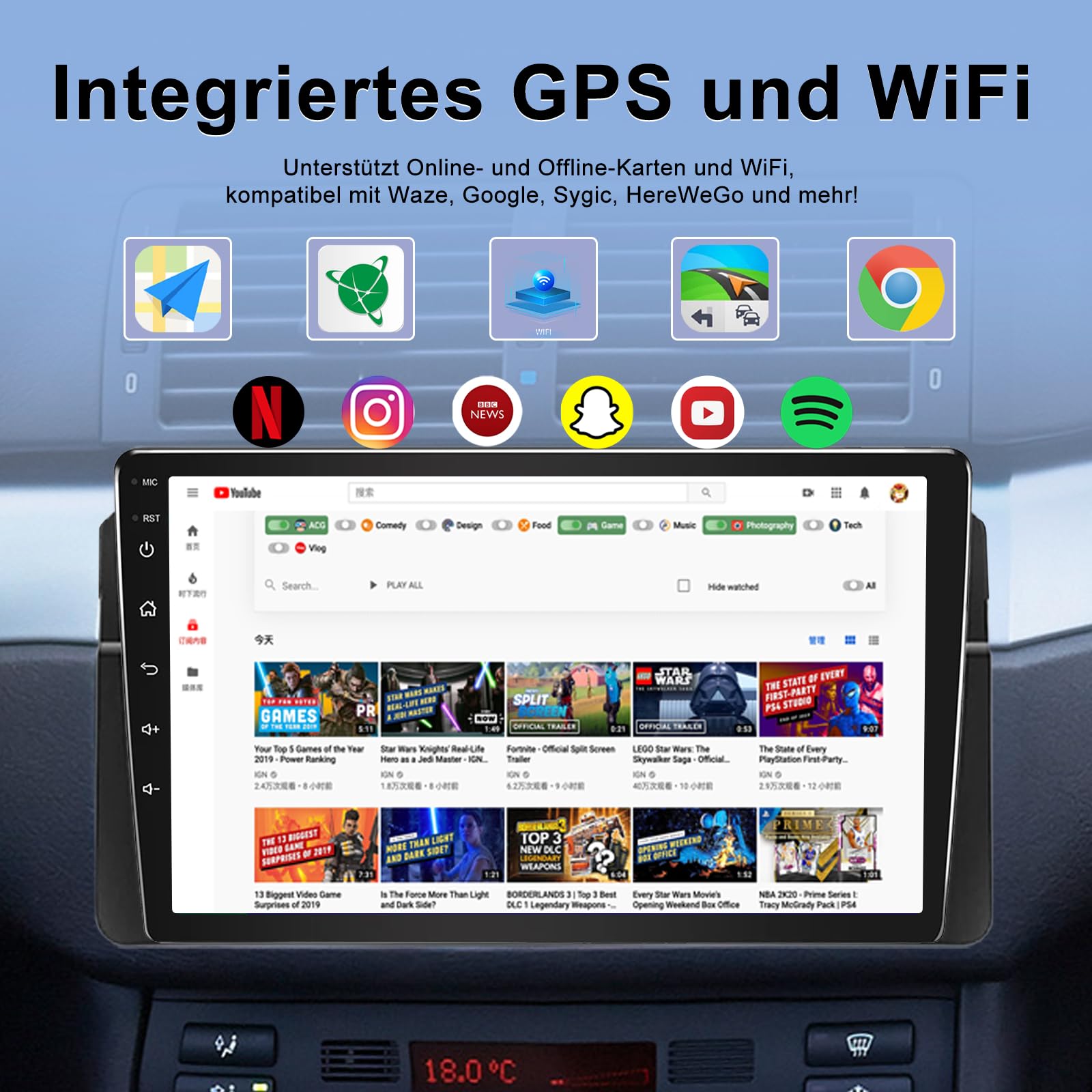 Autoradio 4 + 64 GB Android 13 per BMW Serie 3 E46 1999-2005 con Wireless Carplay Android Auto 9 pollici GPS Navigazione per Auto BMW E46 Radio Bluetooth WiFi DSP SWC
