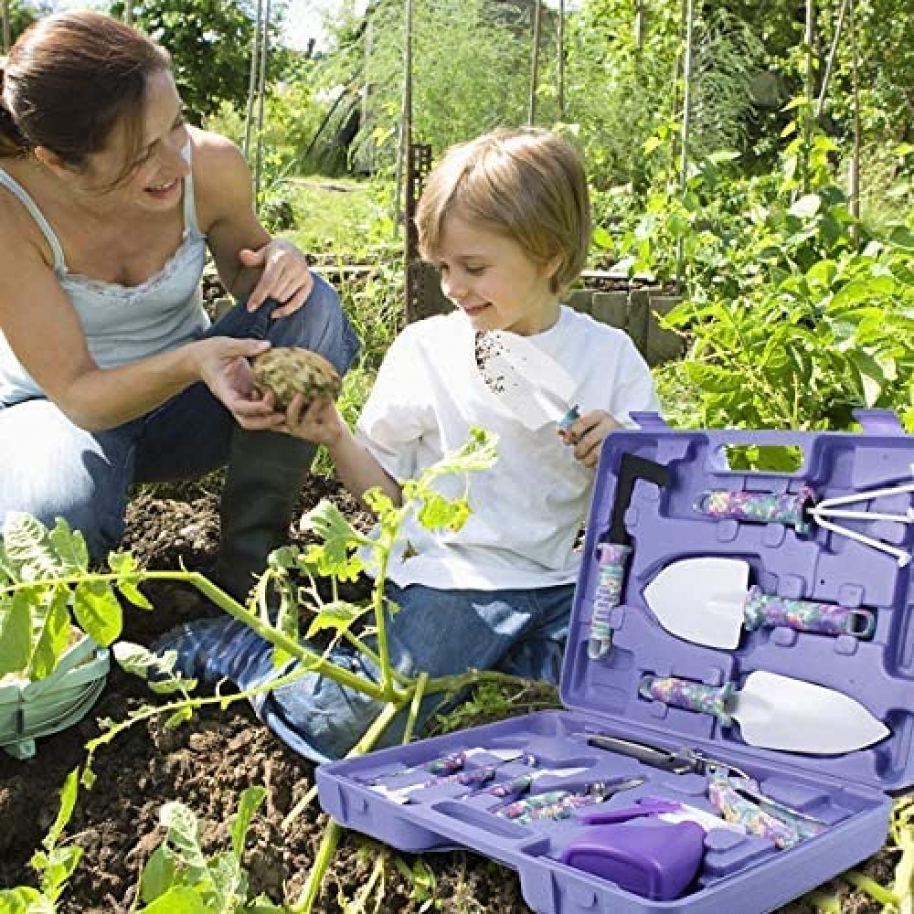 SIQI Juego de herramientas de mano de jardín de 10 piezas, kit de plantación, herramienta de trabajo de jardín con estuche de transporte, juego de trabajo de jardinería con mango ergonómico, regalo pa