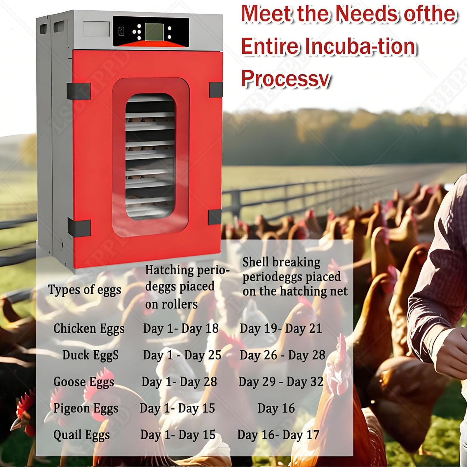 Incubadora de huevos 400 con control automático de temperatura y humedad, humidificación inteligente, duradera, para granja avícola