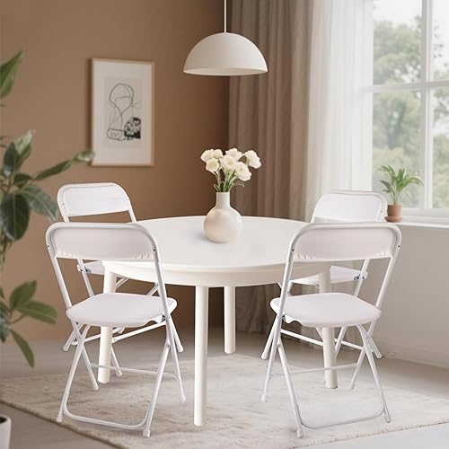 Miniatura 4 de Paquete de 4 sillas plegables blancas, silla plegable comercial apilable portátil, silla plegable de plástico para interiores y exteriores, para
