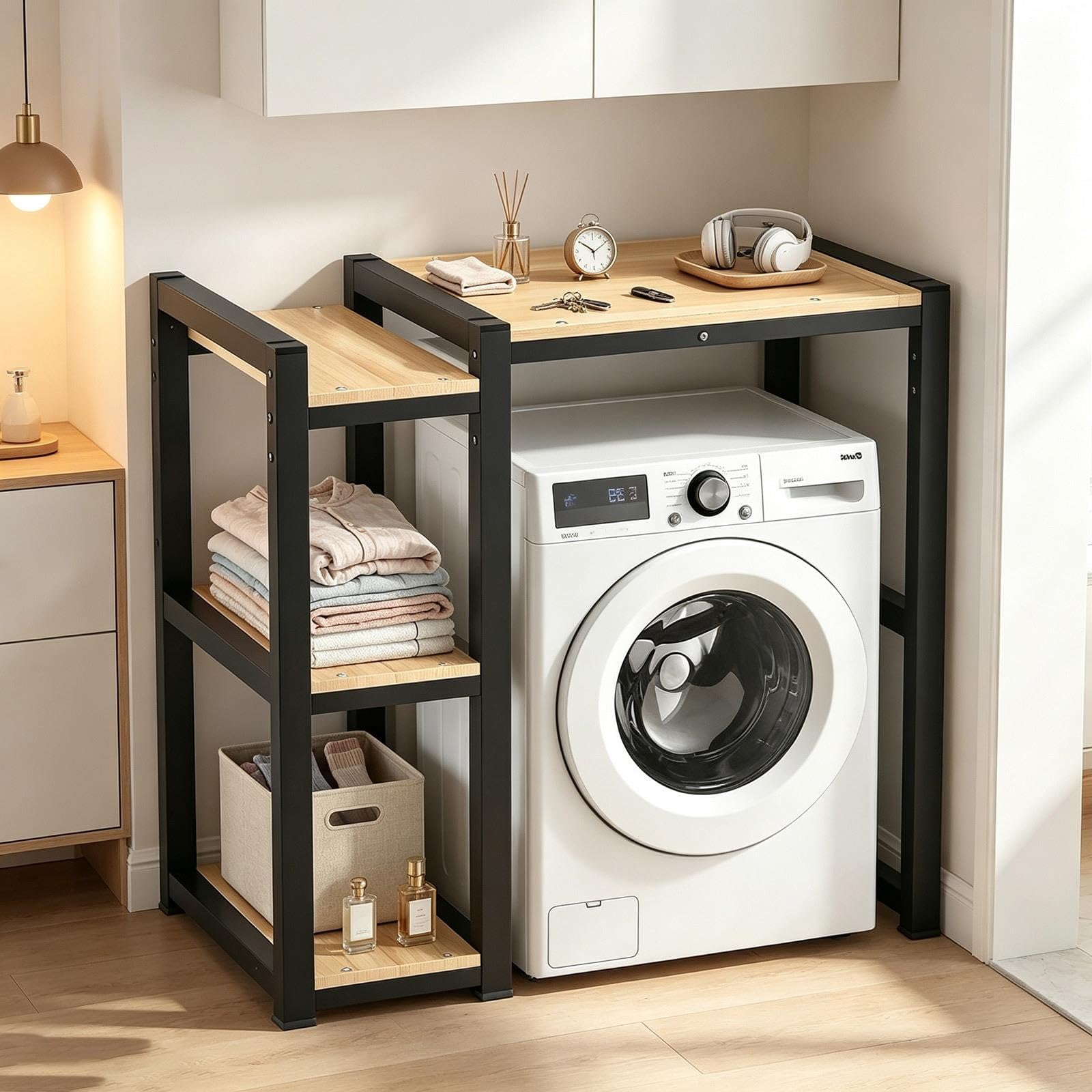 Mueble para lavadora y secadora, 3 niveles regulables