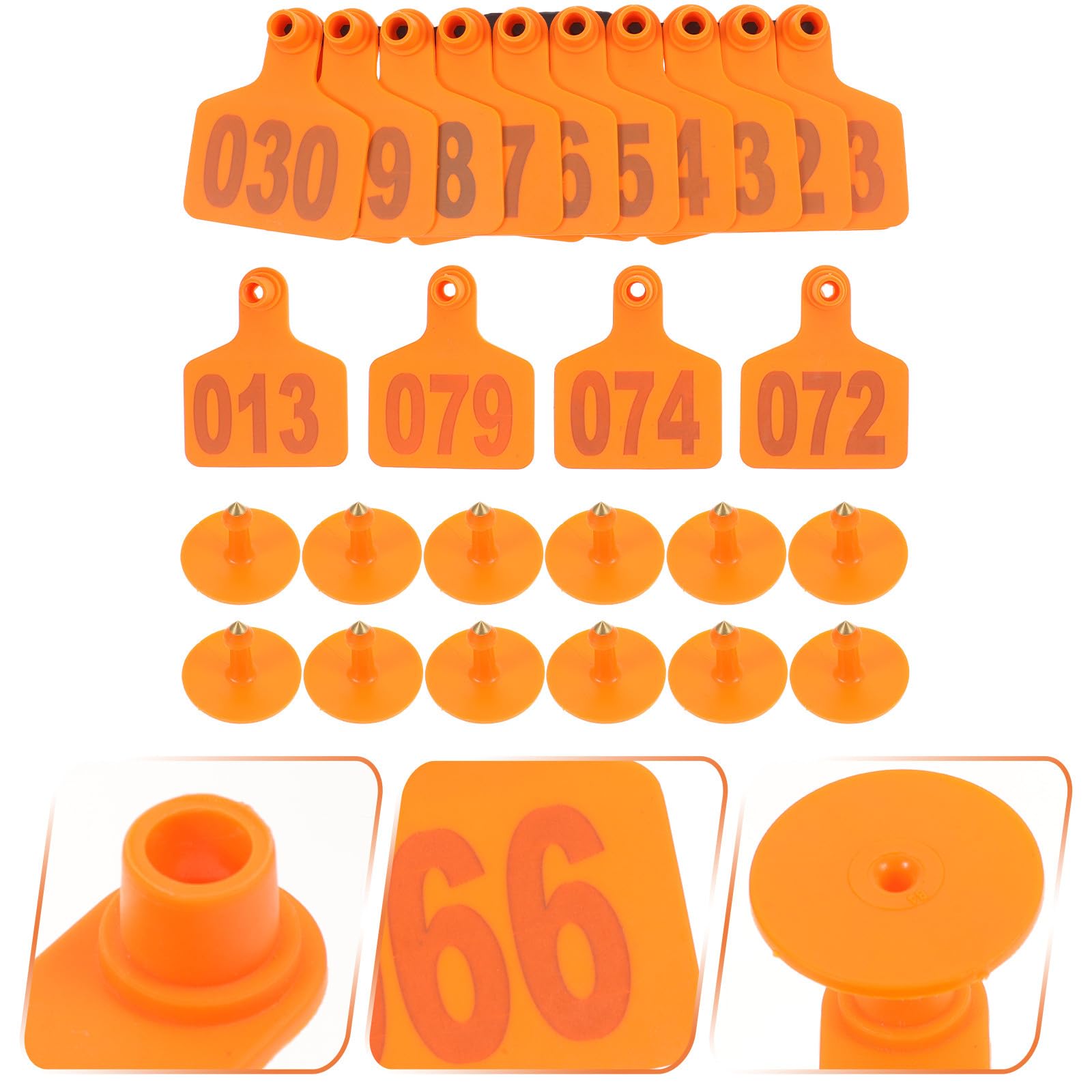 KESYOO 100 etichette per orecchie di bestiame arancione con numero, in plastica resistente, di piccole dimensioni, per mucche, pecore e maiali, adatte per l'identificazione e la gestione in fattoria e