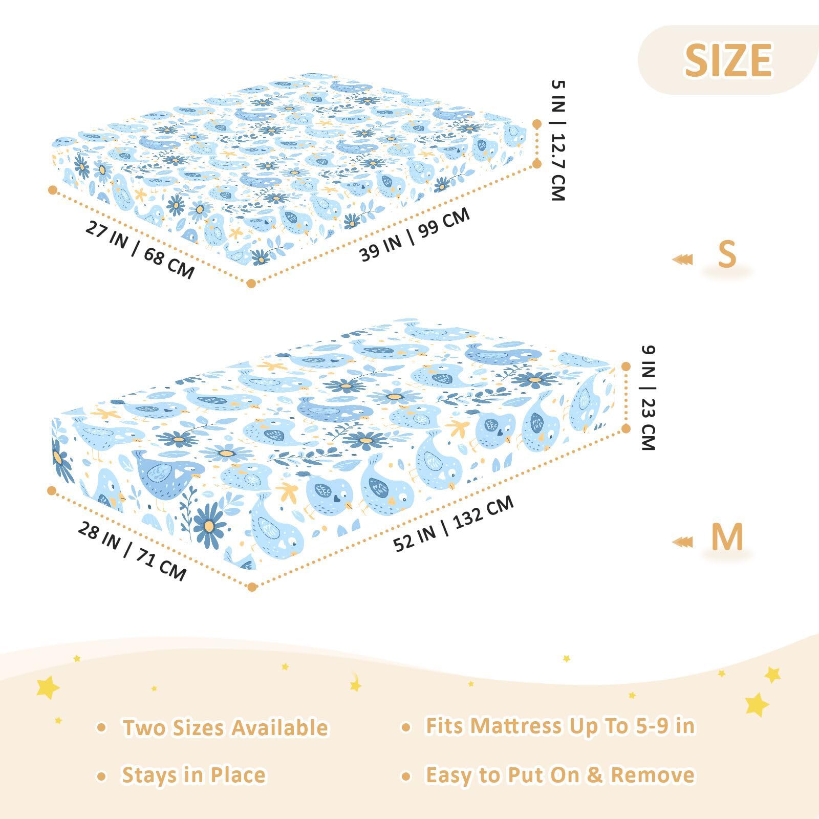Baby Blue Chick Flower łóżeczko dziecięce prześcieradła dla chłopców dziewcząt bawełniane prześcieradło dla niemowląt miękka elastyczna muślinowa pościel do łóżeczka, 1 opakowanie