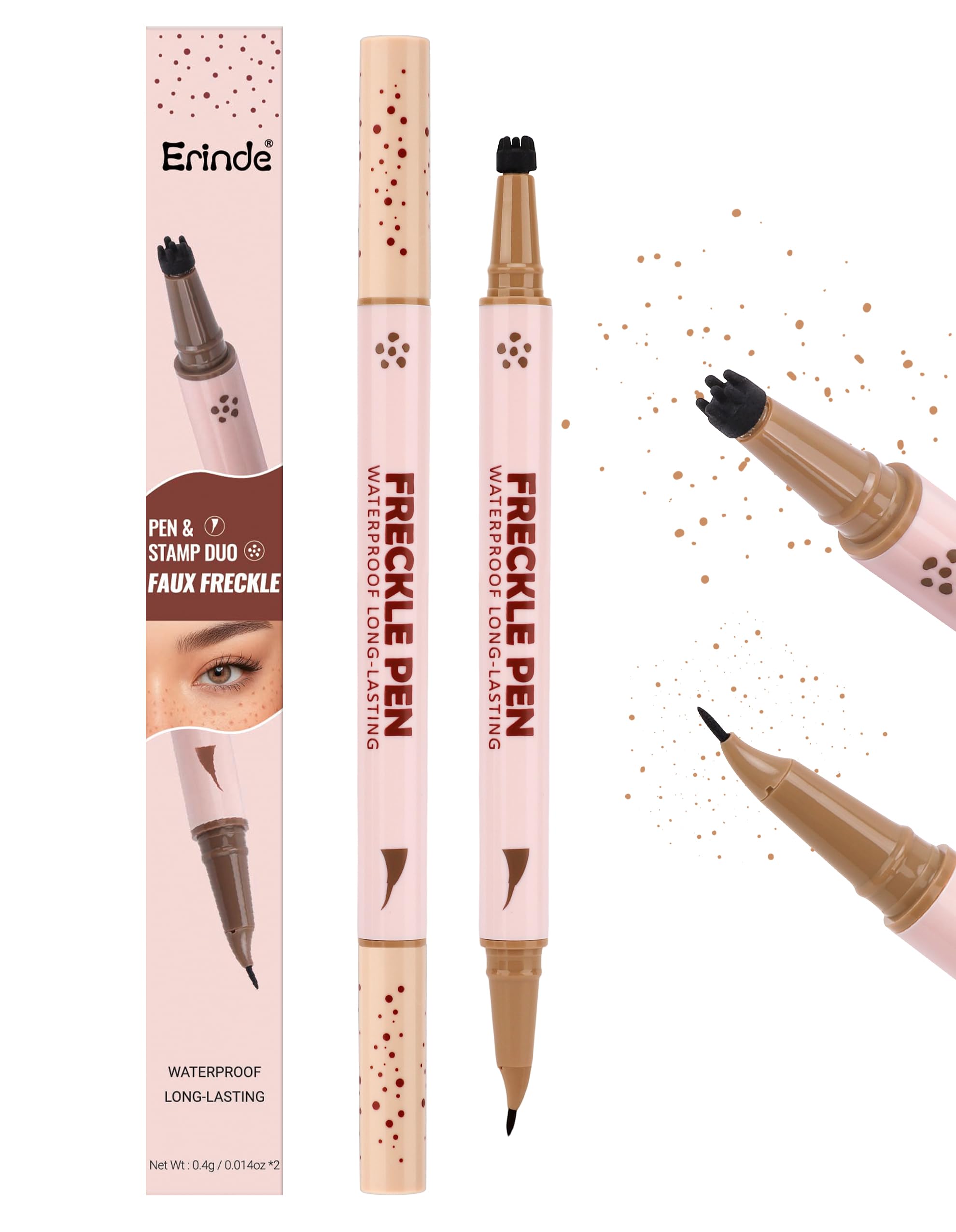 Erinde 2-In-1 Dual-Ended Freckle Pen & Freckle Stamp, Waterproof Freckles Makeup Kit with Precise Curved Tip for Natural, Lifelike Faux Freckles, Long-Lasting Quick Dry Smudge-Proof Fake Freck Pen, 01 01# Natural Brown