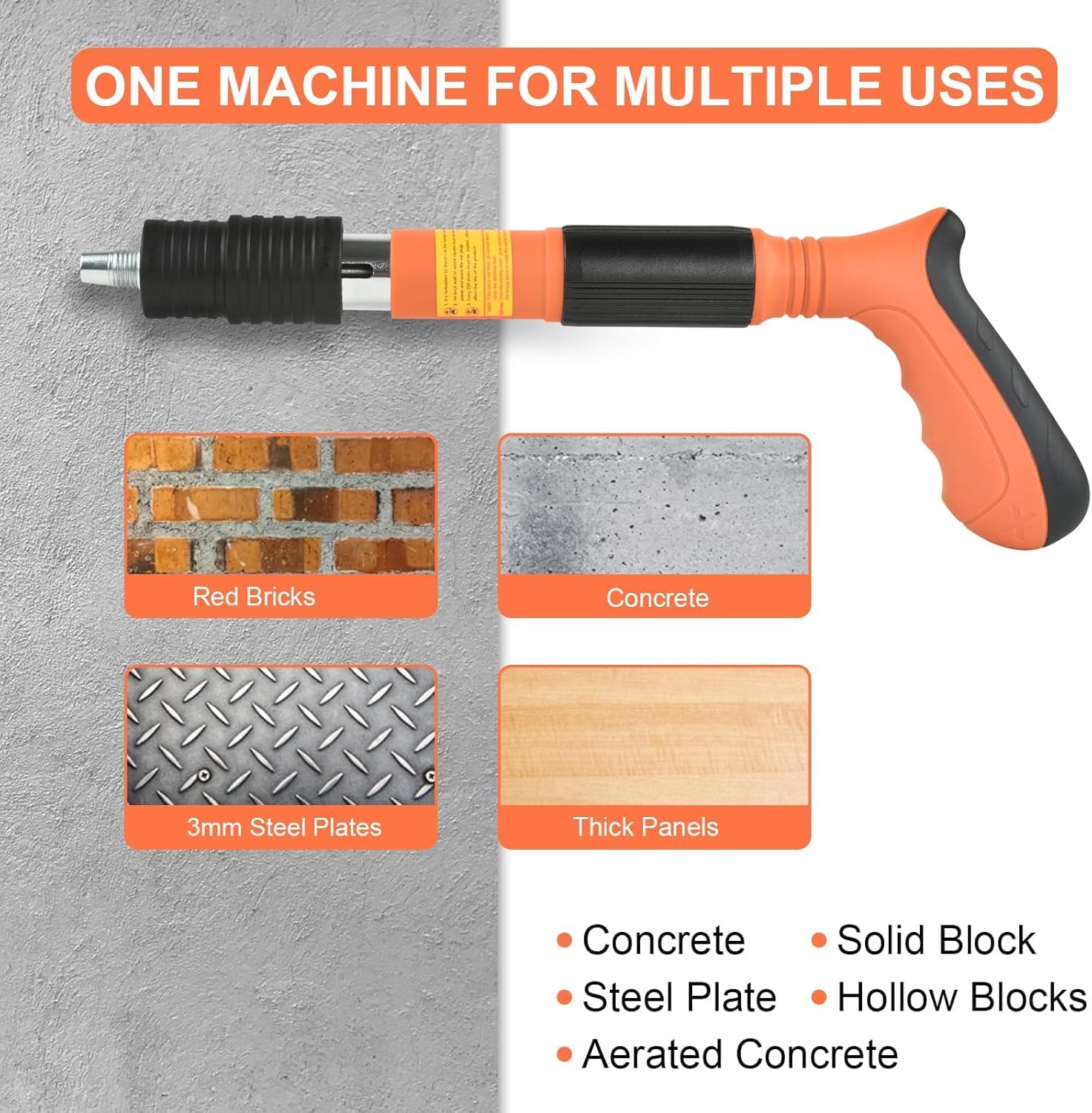 Beton, pistola a chiodo Beton, pistola a chiodo manuale, a 5 velocità, pistole pneumatiche per acciaio e cemento, pistole per unghie, con guanti per occhiali, scatola per attrezzi, con 200 chiodo