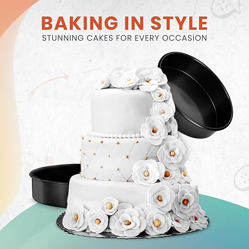 Miniatura 7 de RFAQK Juego de 2 moldes redondos de 9 pulgadas con 40 piezas de papel pergamino, moldes antiadherentes para hornear pasteles para hornear