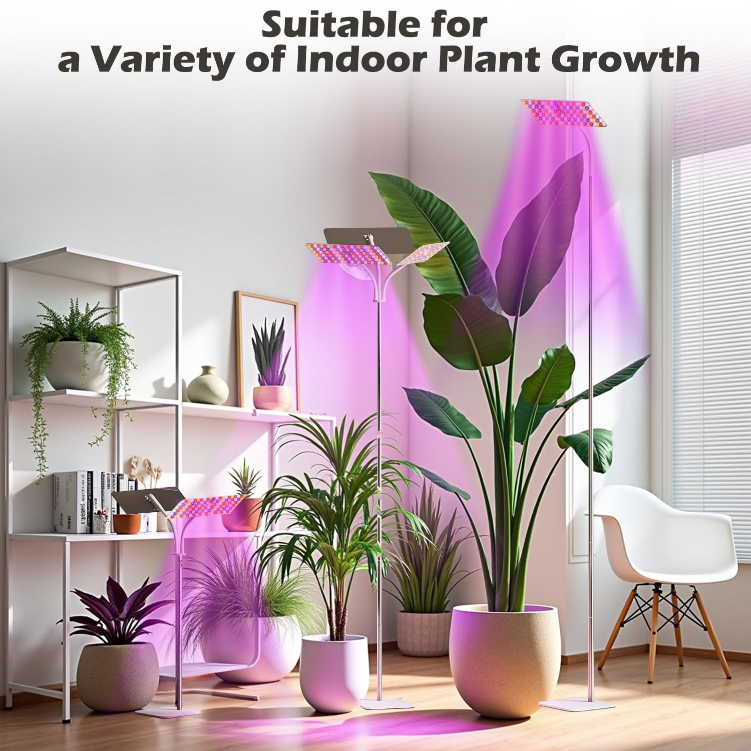 Lampe de croissance avec pied, lumière végétale à spectre complet hauteur réglable 70-180 cm & 3 modes d’éclairage, minuterie automatique marche/arrêt 3/9/12H (2 panneau d'éclairage)