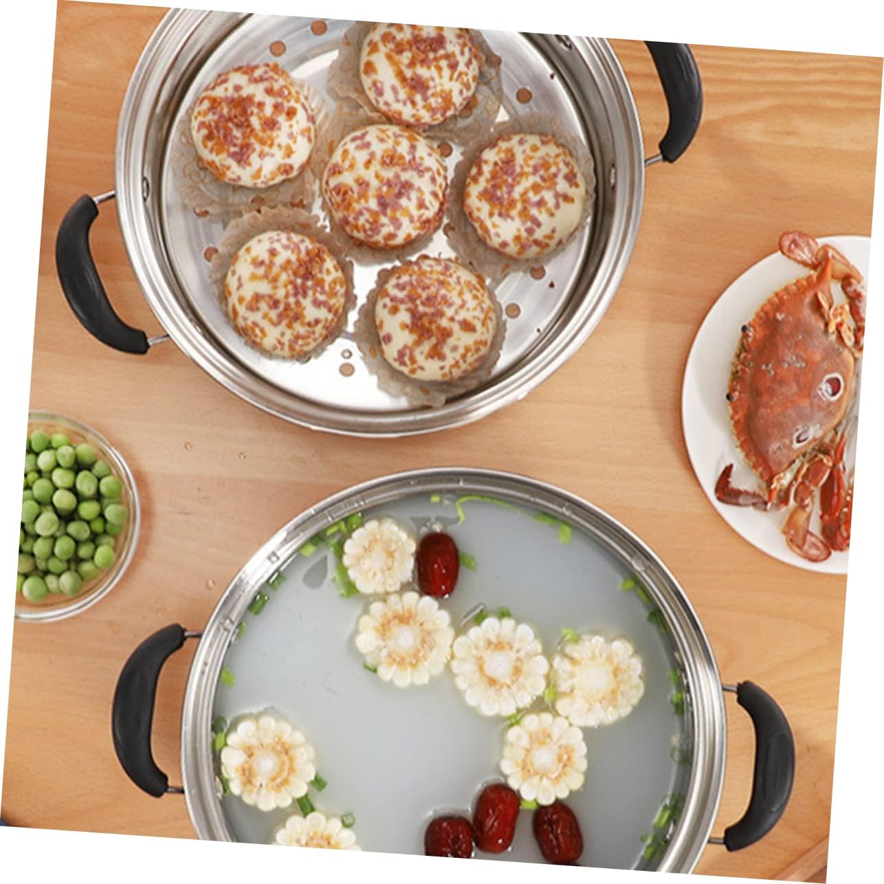 Kichvoe Stainless Steel Steamer Pot 2-Tier Induction Stock Pot 7.9 Inch with Lid for Steaming Vegetables Dumplings Seafood Cookware - Image 6