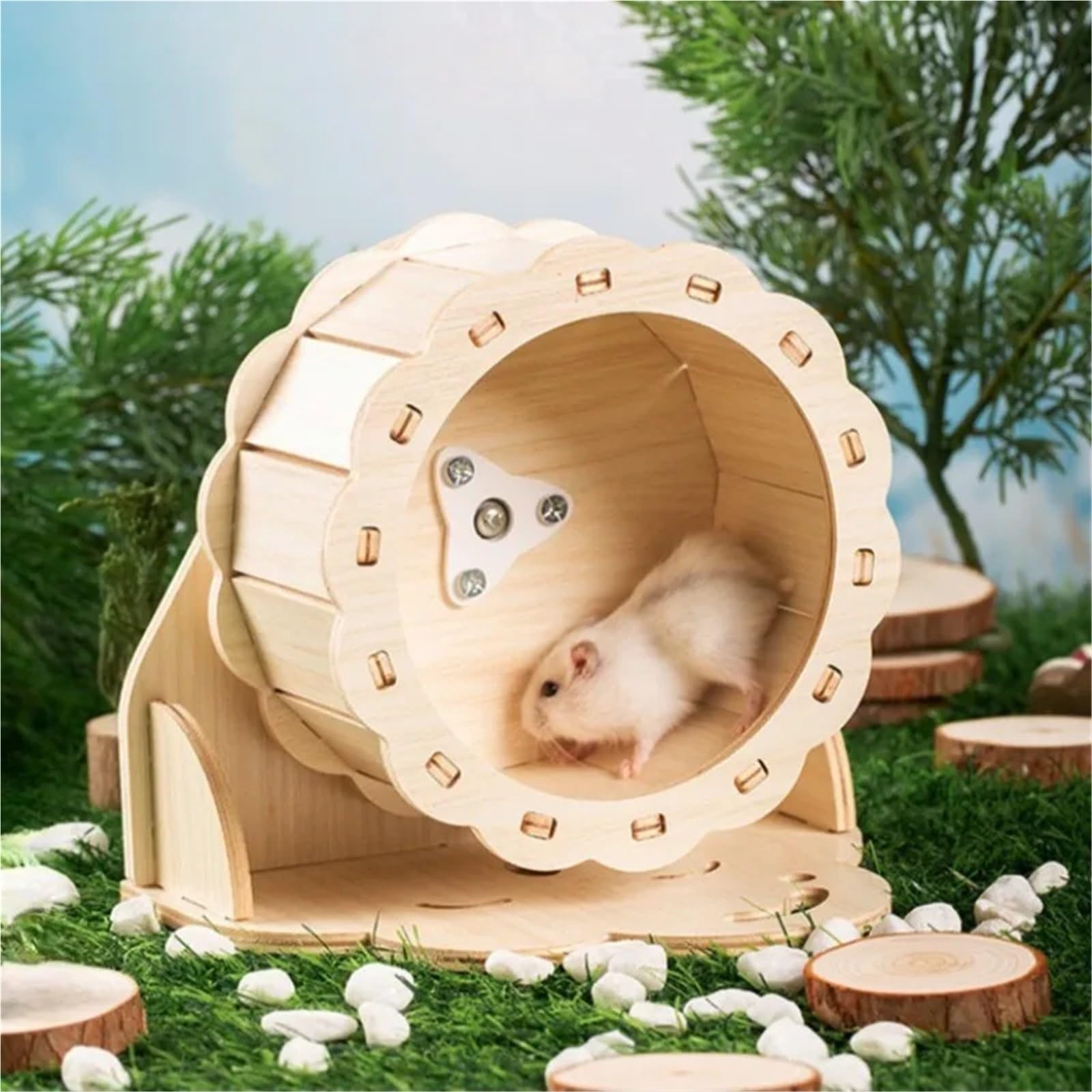 Rueda Hamster Mascota Corriendo silenciador de Madera for Ejercicio Jaula Juguete Conejillo Indias Ardilla Oso Dorado para Mascotas(Outer Diameter 19cm)