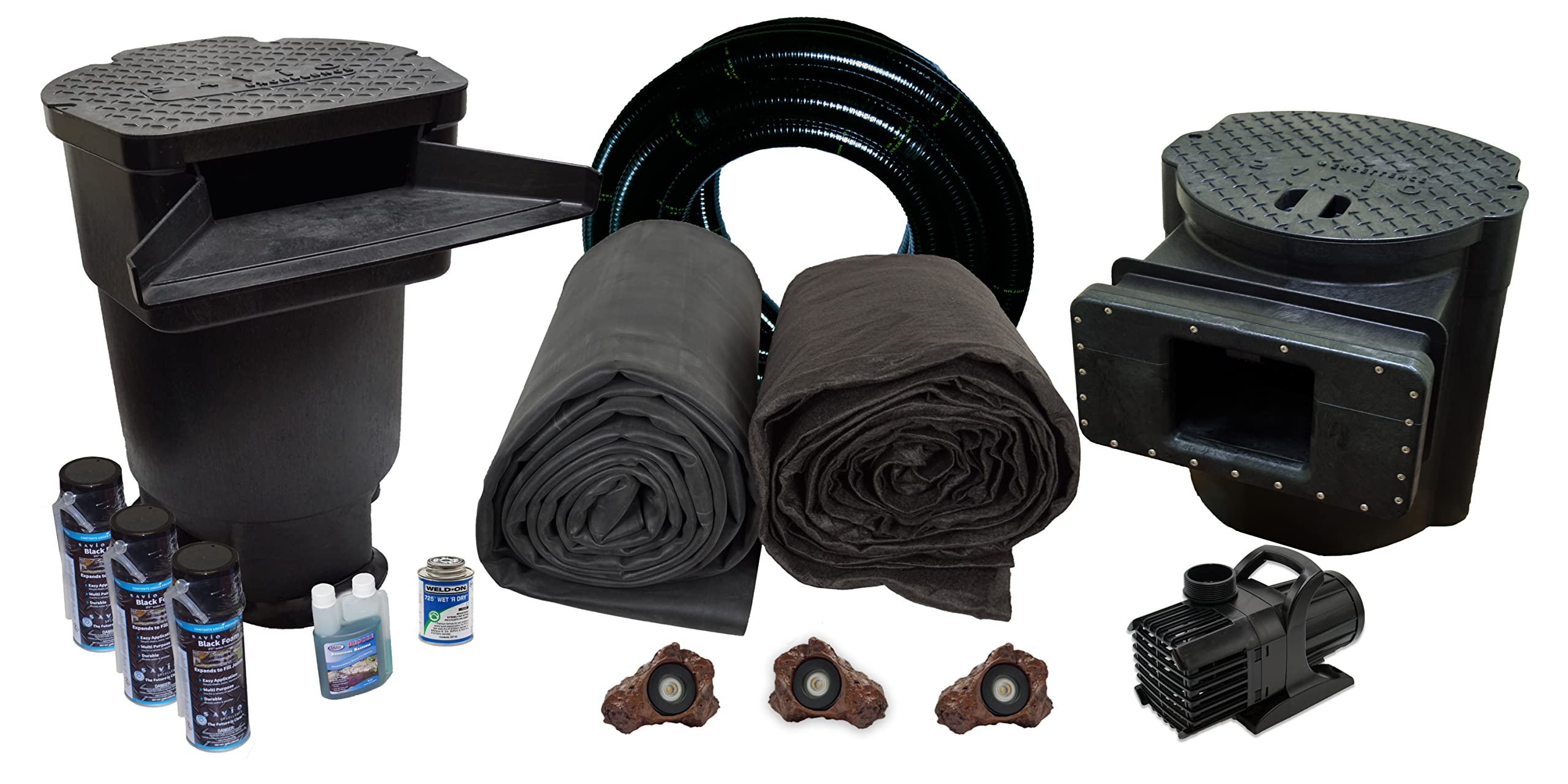 HALF OFF PONDS Savio Signature 6,100 GPH Submersible Pump Pond Kit with 25' x 30' EPDM Rubber Pond Liner for Water Garden & Koi Pond