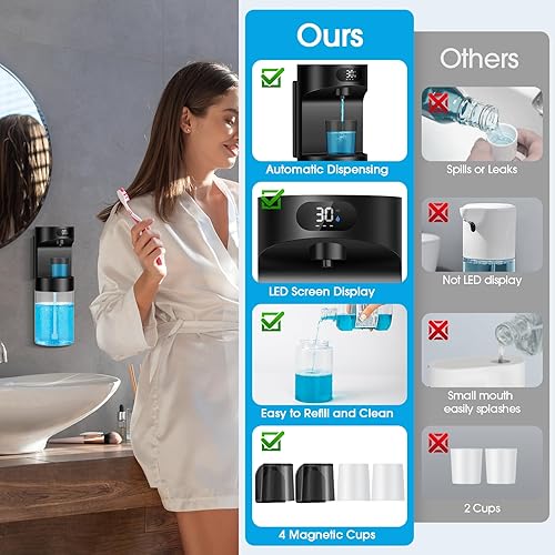 Miniatura 6 de Dispensador automático de enjuague bucal para baño, dispensador de enjuague bucal eléctrico sin contacto de 20.29 onzas, juego de accesorios de baño