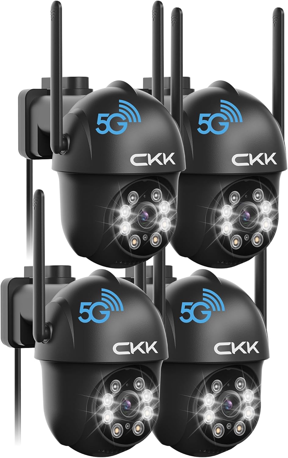 CKK 2K Security Camera Outdoor Corded Power, 4 Pcs 3MP PTZ WiFi Home Security Camera - 2.4G/5G Dual-Band, 360° Pan-Tilt, Color Night Vision, Motion Alerts, 2-Way Audio, 24/7 Recording, Waterproof
