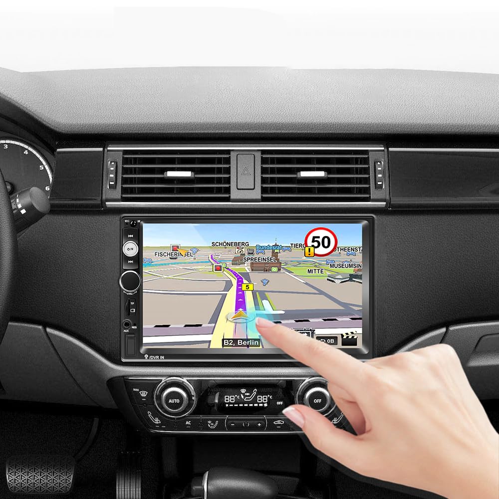 Retoo Autoradio con Bluetooth USB, display touch da 7 pollici, ricevitore multimediale 2 DIN, regolazione della luminosità, lettore multimediale con telecamera posteriore, touch screen, radio per auto