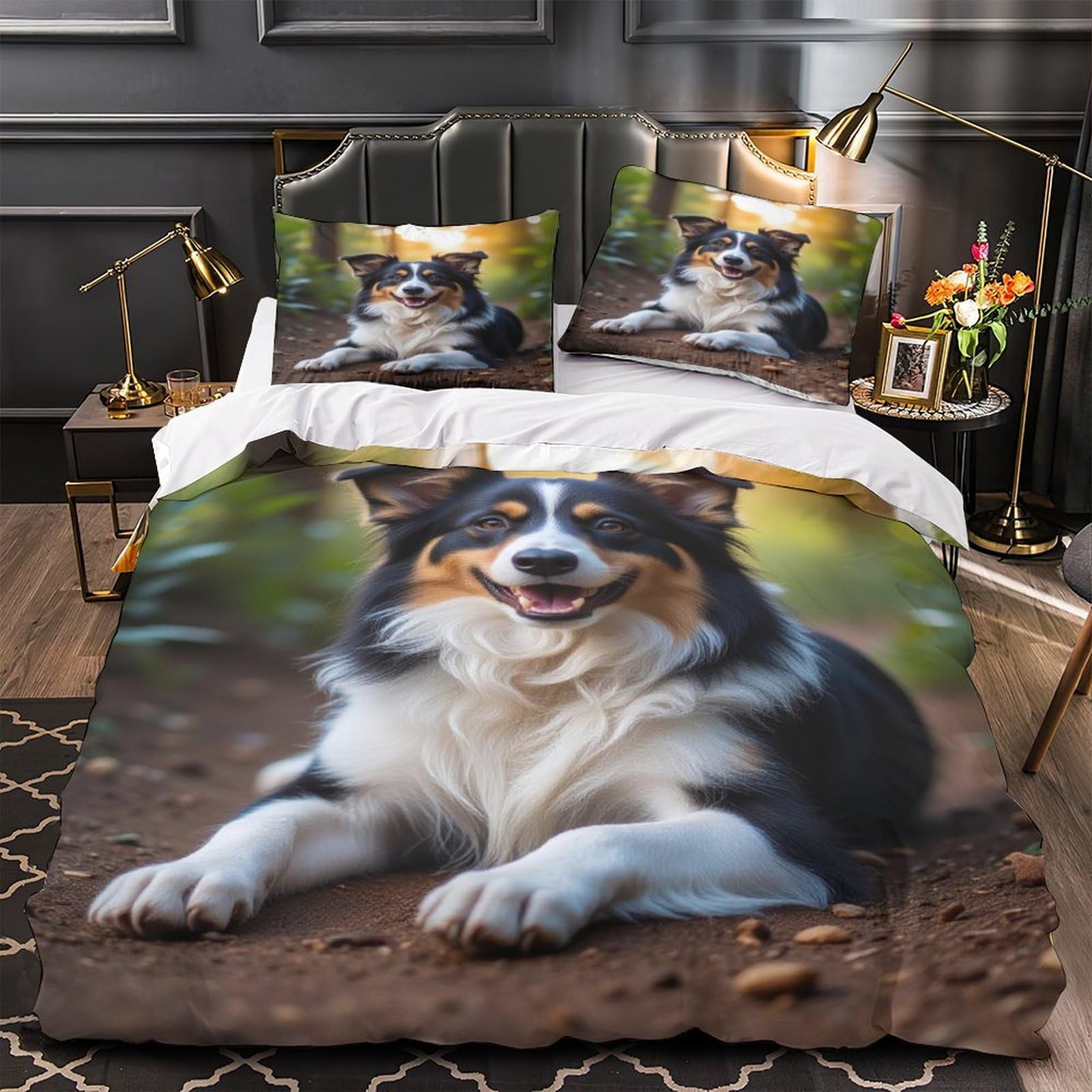 MMDASBVPE Happy Dog Outdoors Quilt Cover 3D Print Anti-allergic 3PCs Bed Linen Hidden Zipper Comforter Cover Luxury Breathable for Teens Adults Women Kids Youth Boys Girls Single（135x200cm）