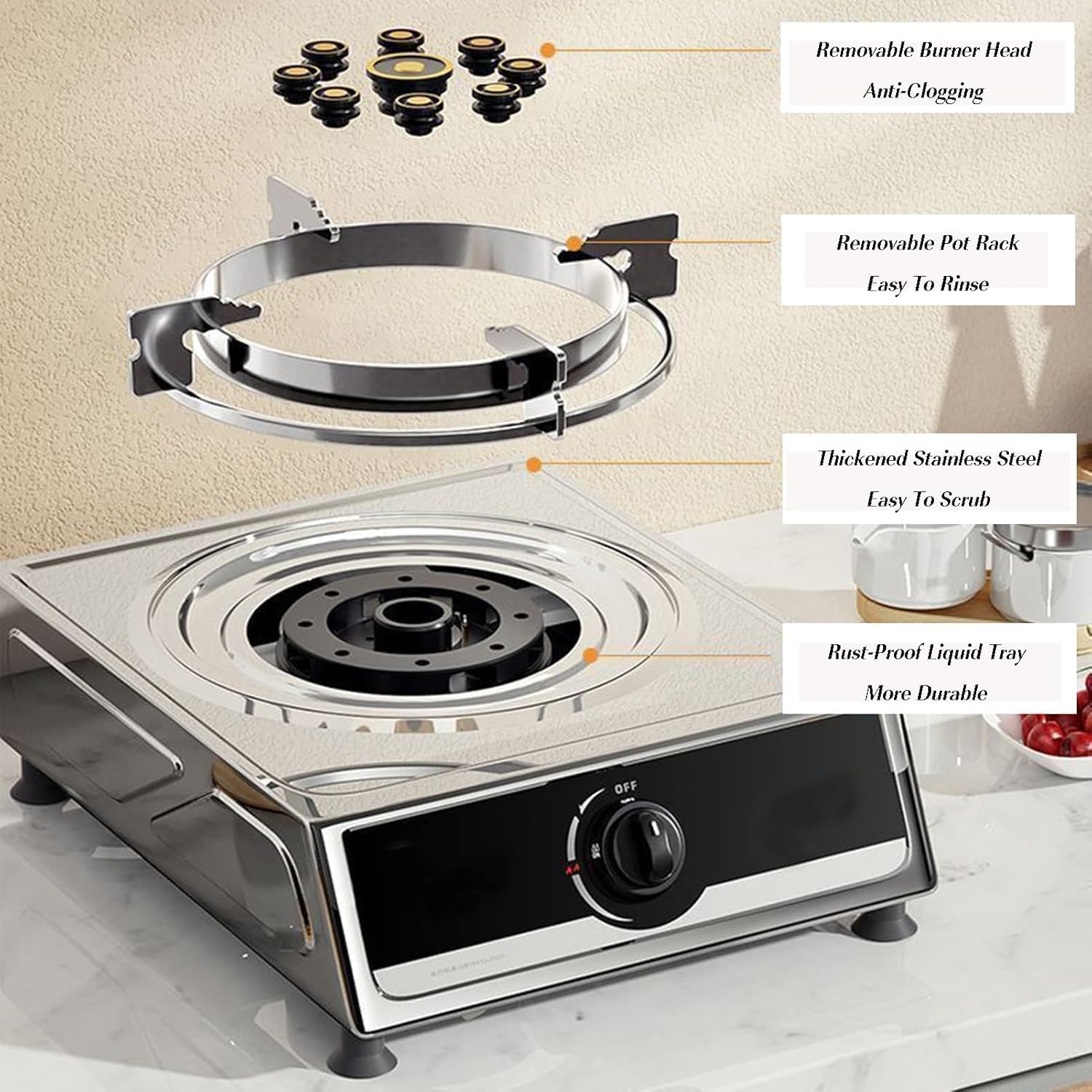 Single Burner Gas Stove,High Pressure Single Propane Burner,Countertop Cooking Stove Range Commercial Stainless Steel Gas Stock Pot(LPG)