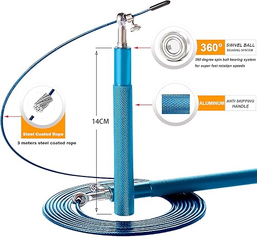 Miniatura 2 de Cuerda de salto de velocidad - Rodamiento de bolas giratorio de 360 - Cuerda ajustable recubierta de acero - Mango de aluminio anti salto -