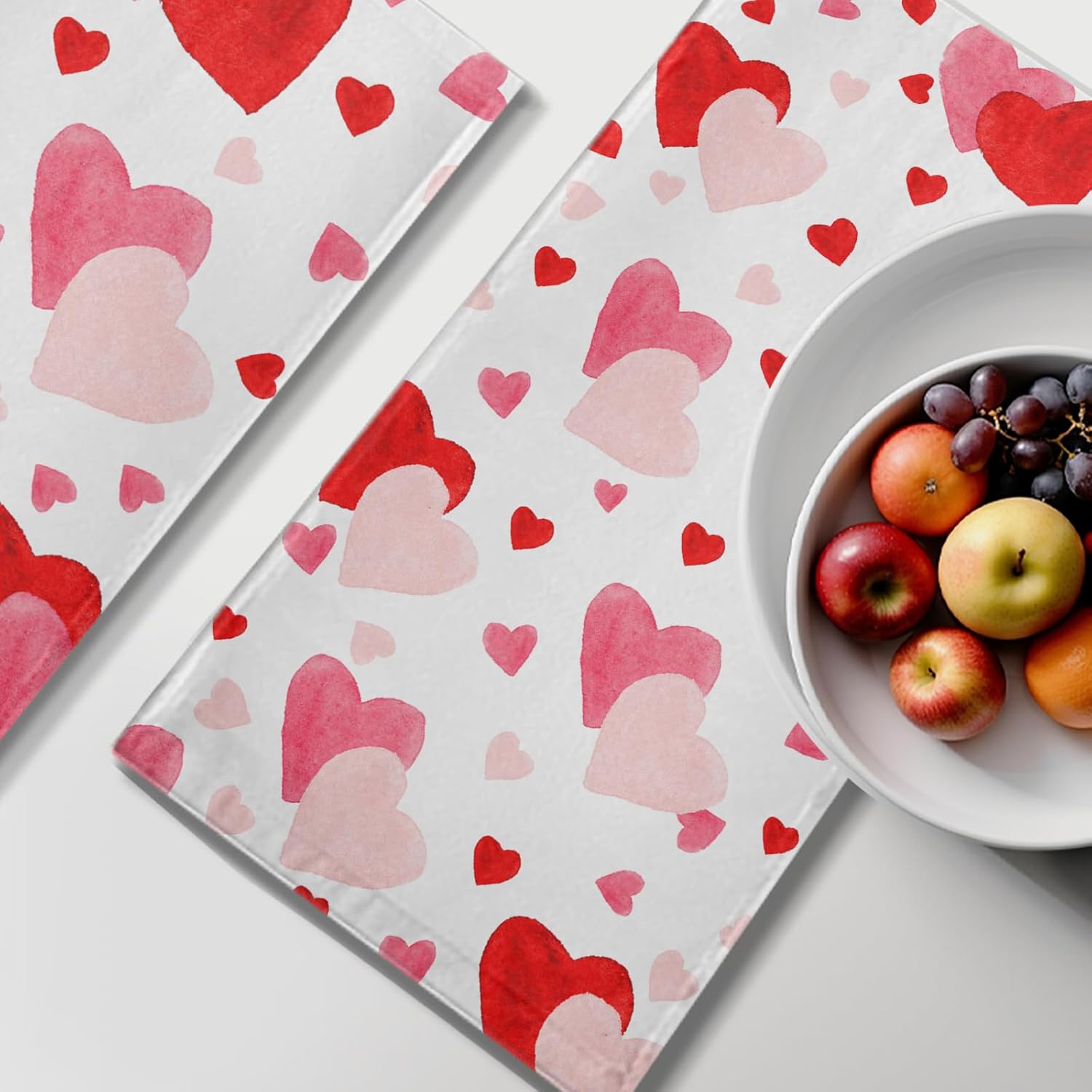 Happy Valentine's Day Hand Towels Love Loyal Hearts Romantic Kitchen Towel Red and White Towels Soft and Absorbent Washcloths Dish Towel Set of 2 for Bathroom Hotel Gym Spa 14.4x28.3 in