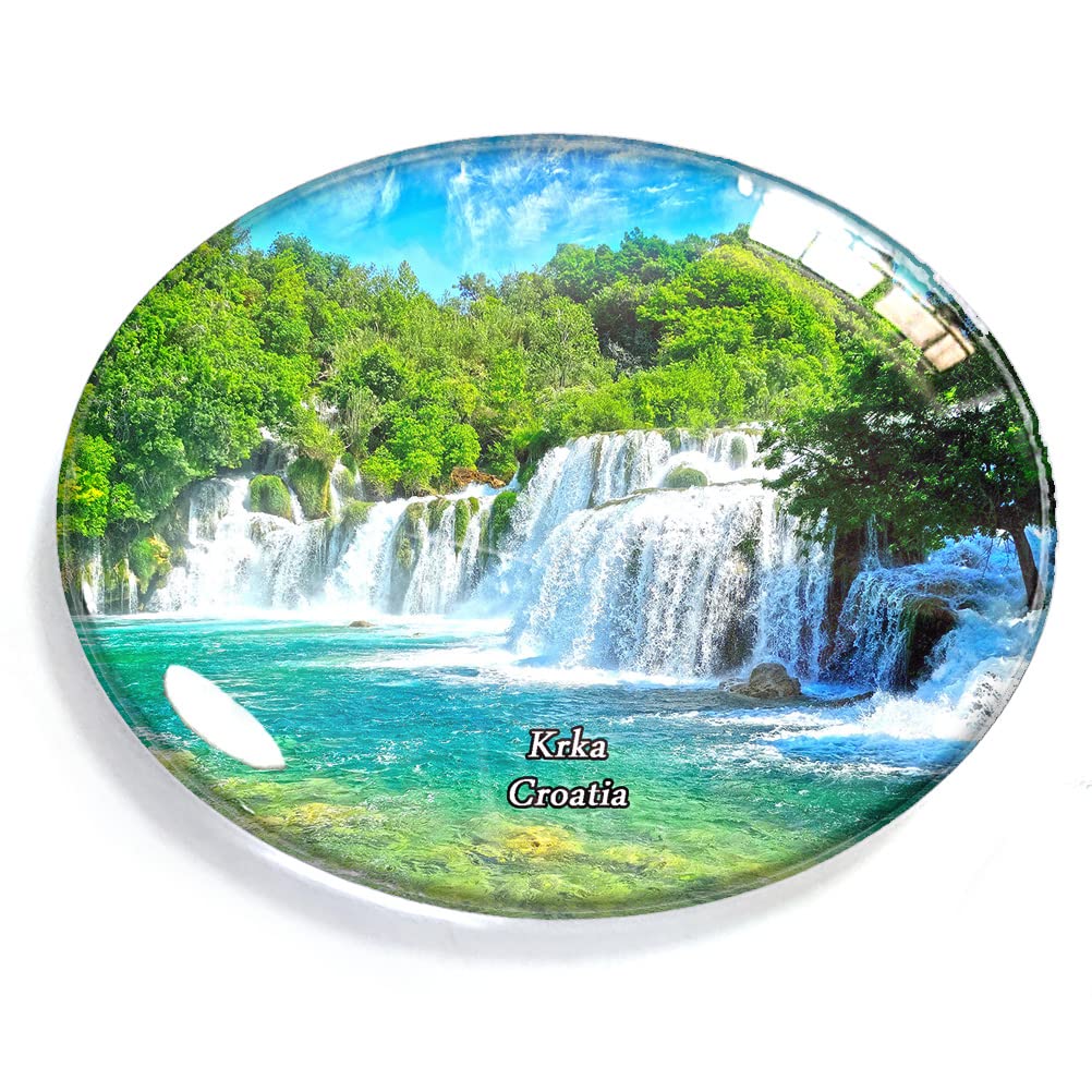 Croatia-1204 Krka Croatia Magnet Fridge Refrigerator Freezer Magnet Sticker Souvenir Decorations Oval Crystal Magnet Kitchen Whiteboard