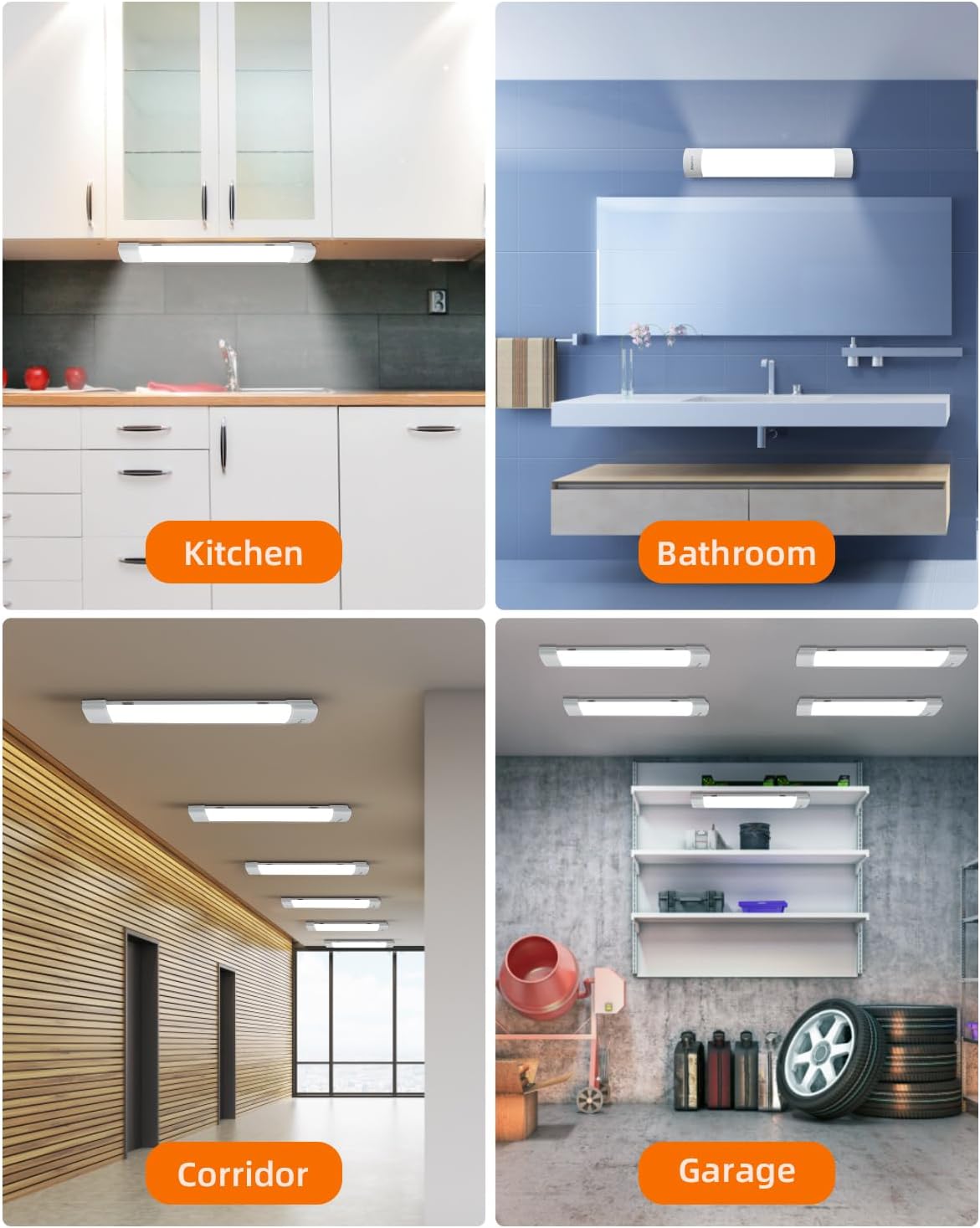 5000K LED Ceiling Light Fixture with Plug, Under Cabinet Lighting, Linkable LED Light Bar for Kitchen Bathroom Garage Corridor Office Overhead Lighting (1.4FT-1PCS)