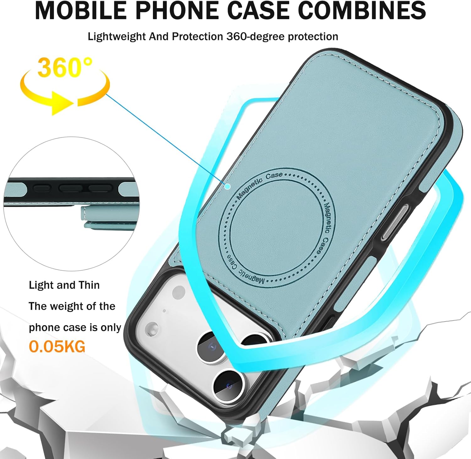 for iPhone 17 pro Wallet Case, 2-in-1 Detachable Phone Case, Card Holder RFID Blocking, Fashionable Faux Leather Card Slot & Folding Design (Blue) - Image 7