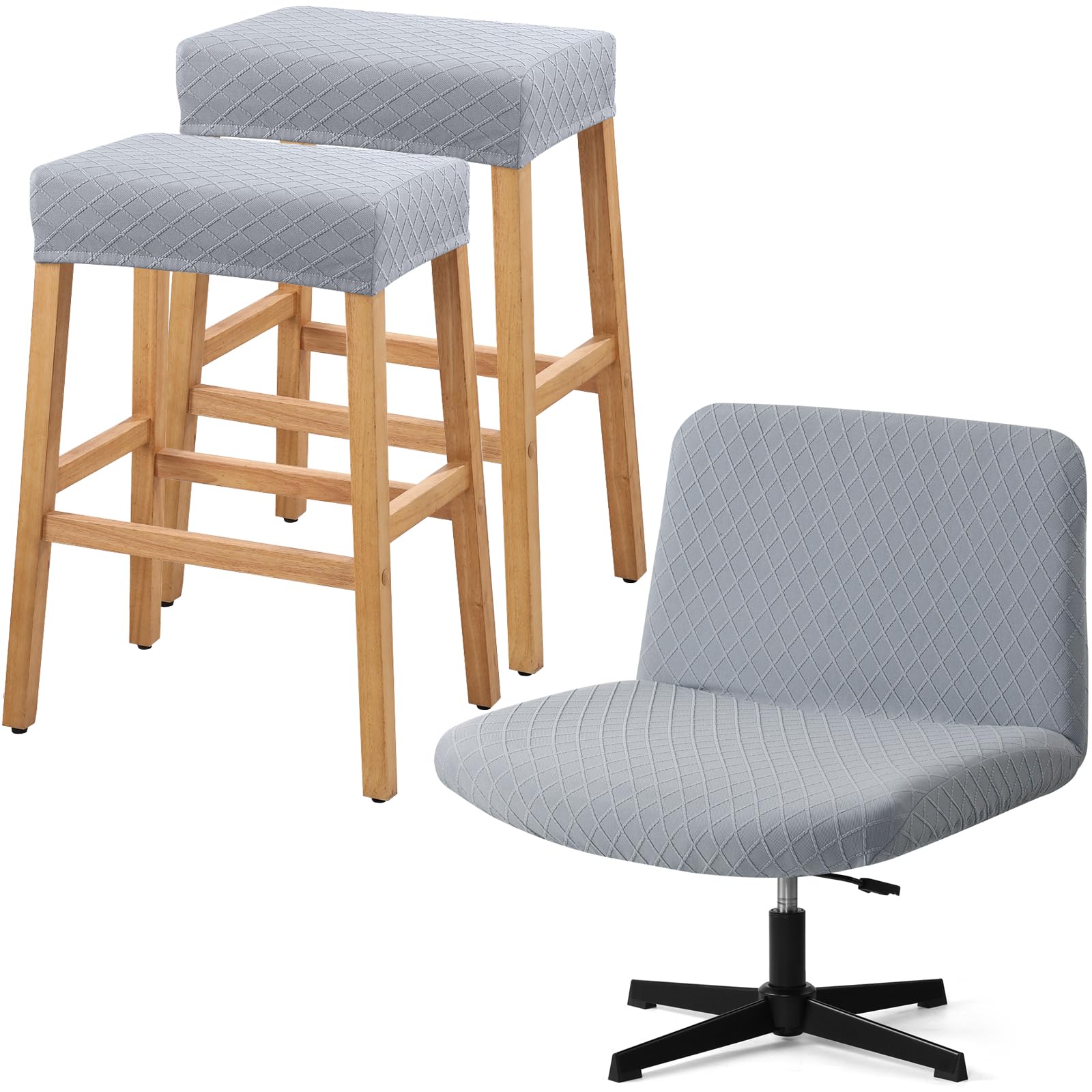 YISUNWaterproof Cover Products Bundle, 2 Pack Stool Covers Rectangle, Criss Cross Chair Slipcover (Argyle-Light Grey)