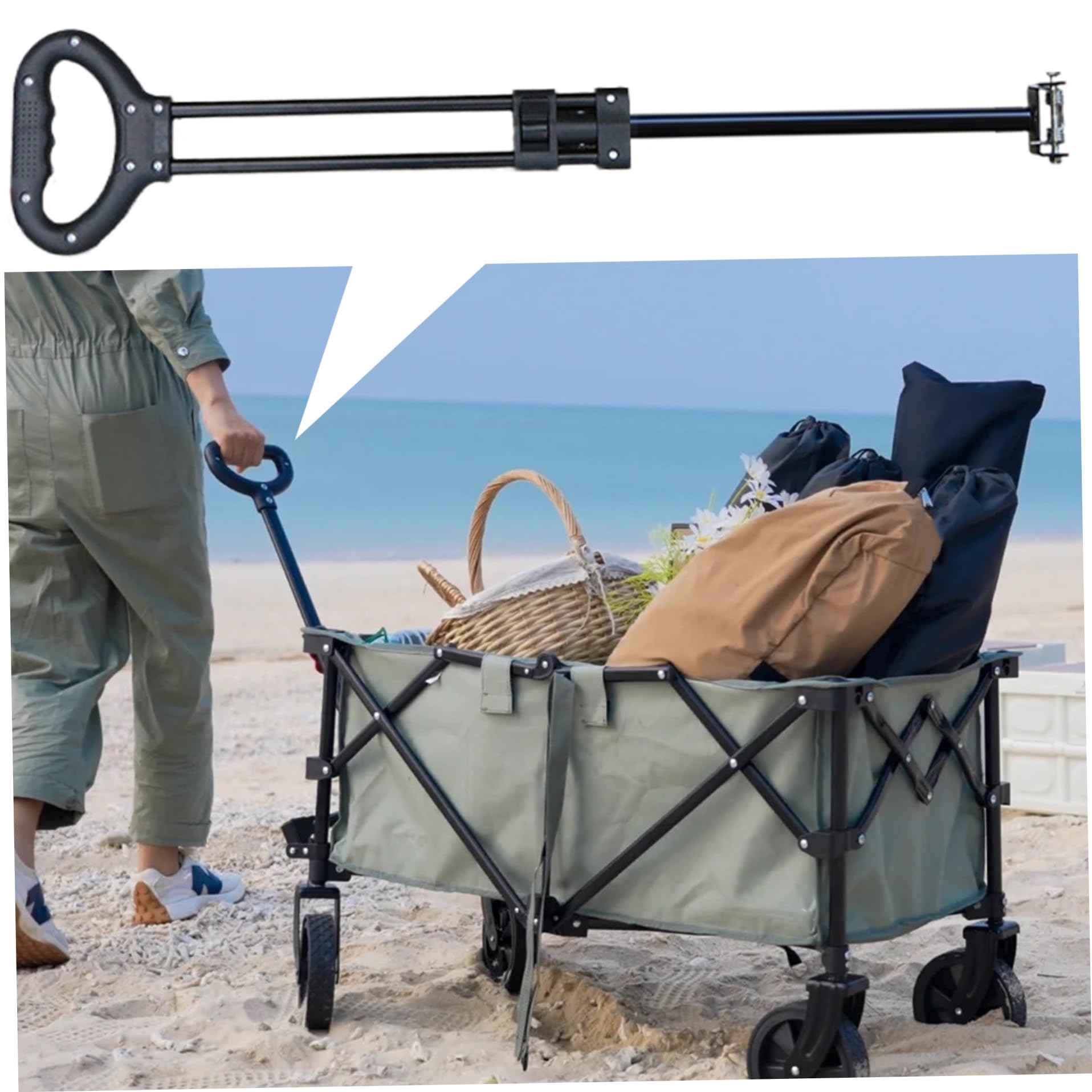 Poignée de Chariot d'extension de Remplacement poignée Chariot Robuste poignées Traction Rechange Fixation poussée pour Poussette pour l'extérieur Le Camping et Le