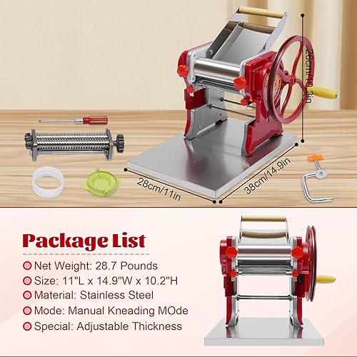 Miniatura 6 de Treliamd Máquina para hacer pasta, máquina manual de fideos, rodillo de masa de pasta con cuchilla, fabricante de fideos de manivela para