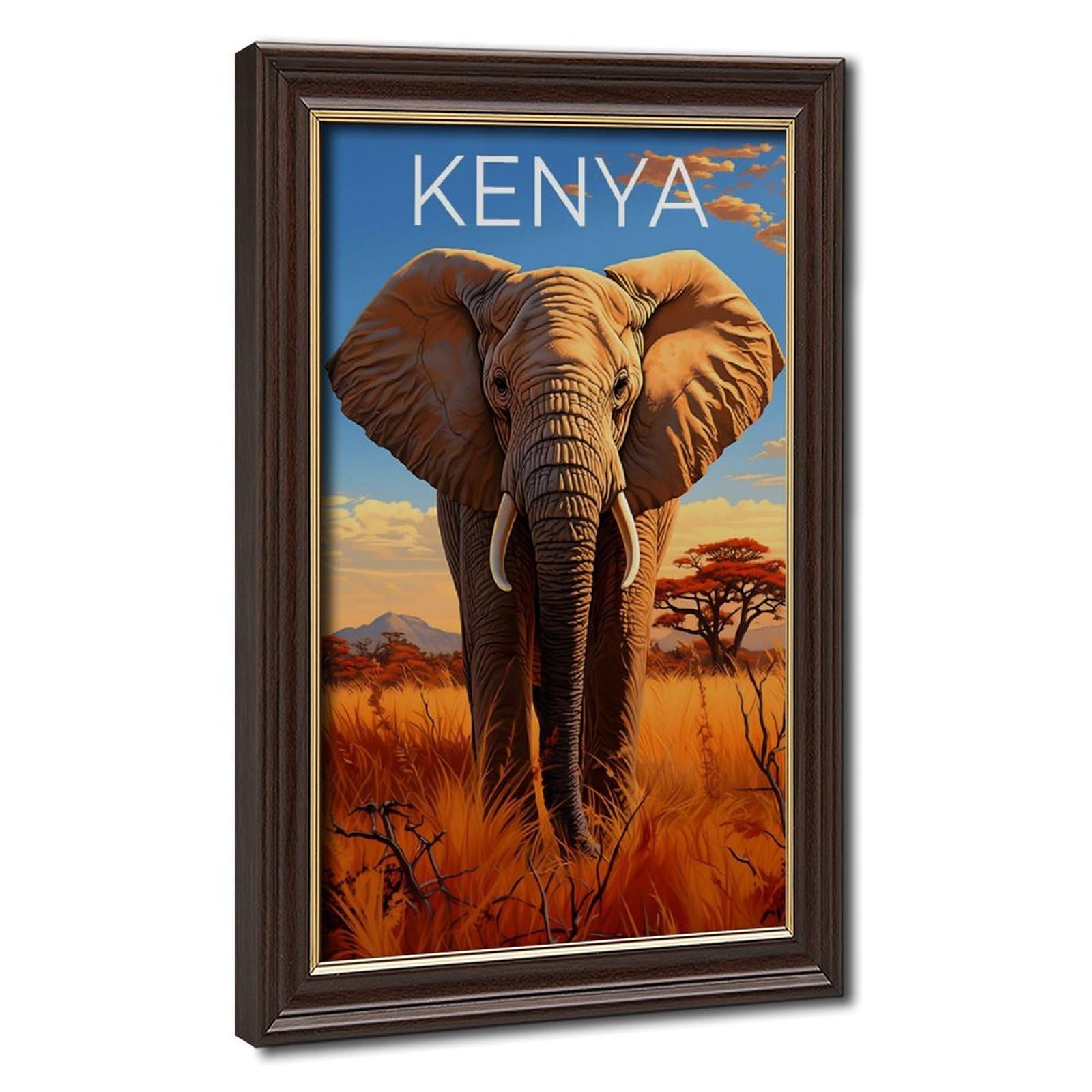 Bareronor Kenya Elephant Poster Canvas Poster Bedroom Decor Landscape Office Room Decor Gift 16" L X 24" W