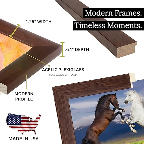 Miniatura 7 de Moderno portarretratos marrón de 36 x 37 pulgadas con vidrio acrílico de plexiglxi y madera, para colgar en la pared, madera real, color marrón