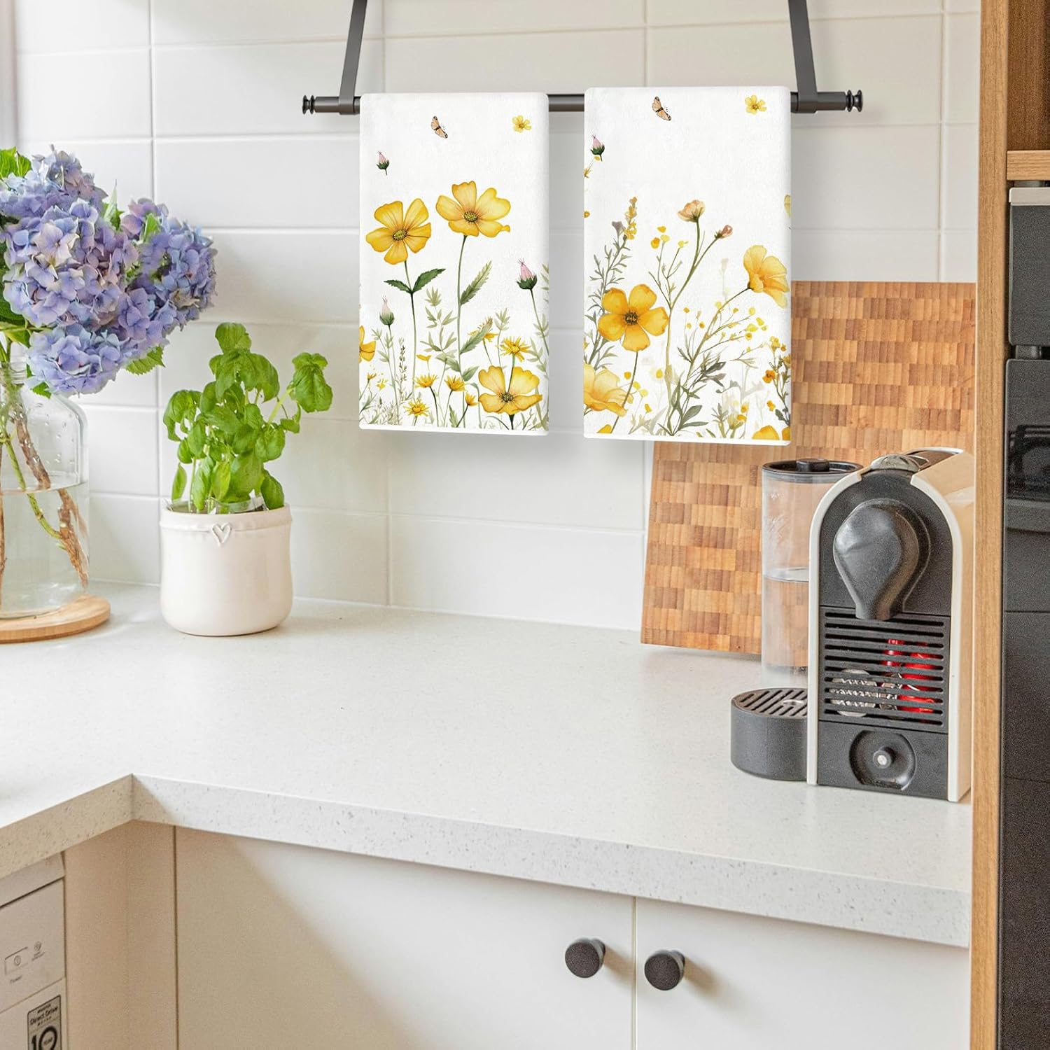 TAJWE Spring Kitchen Towels 18x26 Inch Set of 2 Yellow Floral Flowers Dish Cloths Farmhouse Summer Holiday Hand Rags for Home Decoration - Image 3