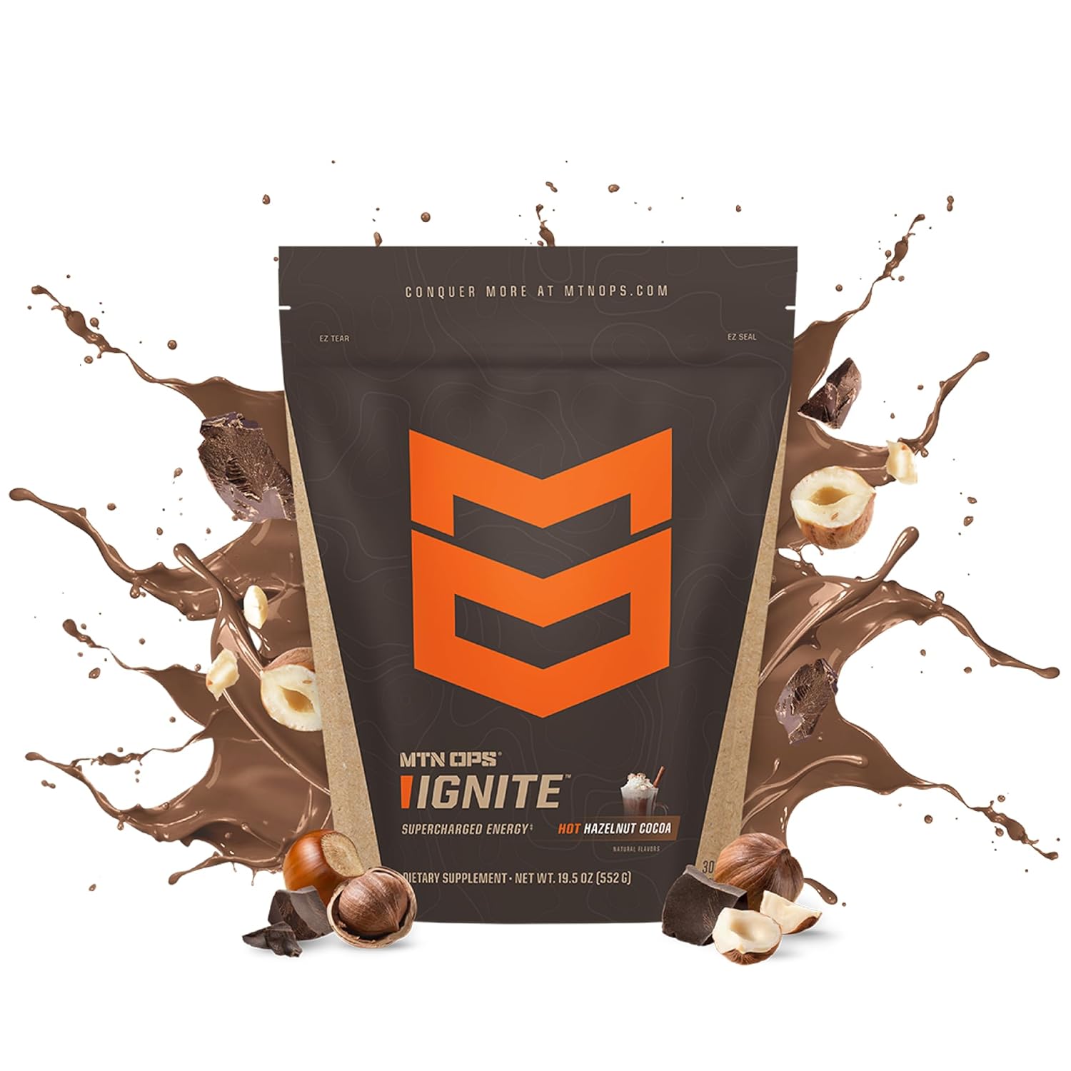 MTN OPS Hot Ignite Instant Coffee Nootropic & L-Arginine L-Citrulline for Cognitive Clarity, Mental Focus & Nitric-Oxide Boost | 200mg Caffeine per Serving, 30 Servings | Hazelnut Cocoa