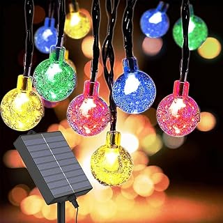 AKIRARI イルミネーション ソーラー 屋外イルミネーション イルミネーシ ストレート LED バブル ボール 気泡 クリスマス装飾 ソーラー充電式 8パターン 11m 62球 コントローラー付き 光センサー 自動ON/OFF 夜間自動点灯 昼消灯 省エネ IP44防水 防雨 ガーデン 屋内屋外兼用 メモリー記憶 電飾 自宅 玄関 ベランダ おしゃれ 庭 誕生日 (ミックス(赤青緑黄))