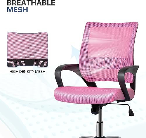 Miniatura 76 de MoNiBloom Silla de oficina de malla para el hogar, silla giratoria ergonómica con respaldo medio con asiento acolchado y reposabrazos, capacidad de