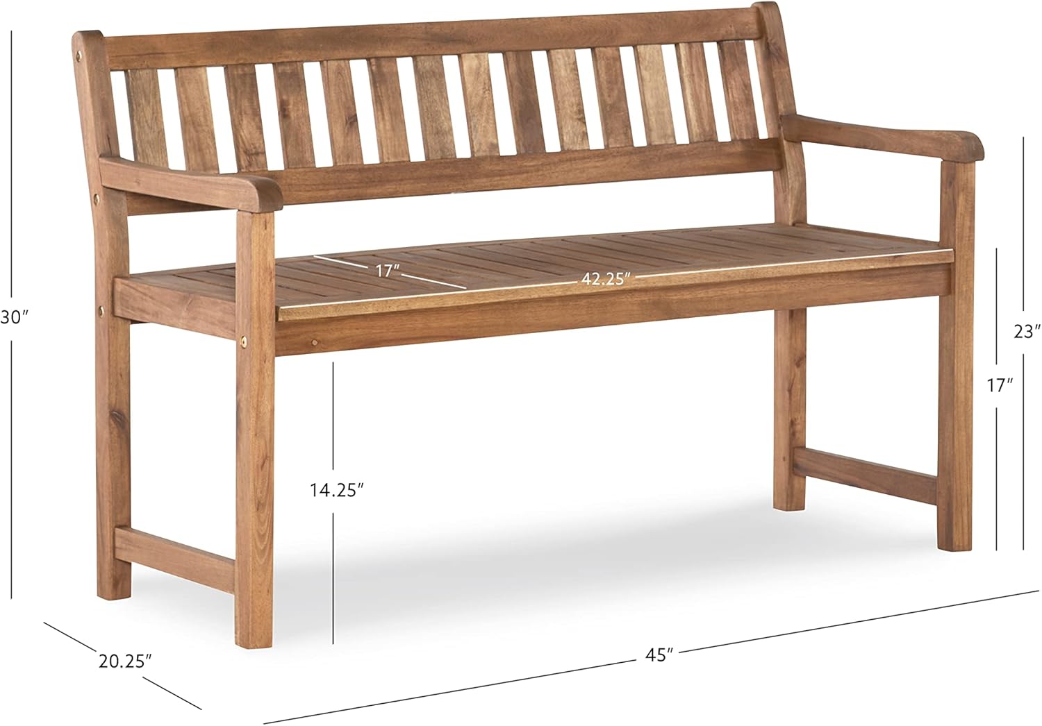 Linon Acorn Chandler Finished Acacia Wood Outdoor Bench