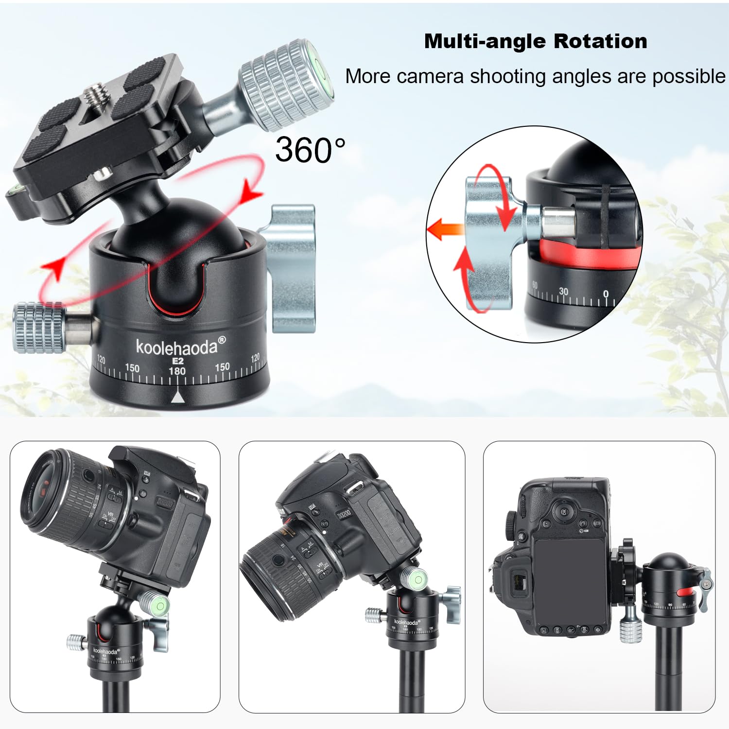 Rotule Sphérique Pour Trépied Appareil Photo - Universelle, Charge 8 Kg, Plaque Rapide Arca Swiss, Adaptateur 1/4" à 3/8"