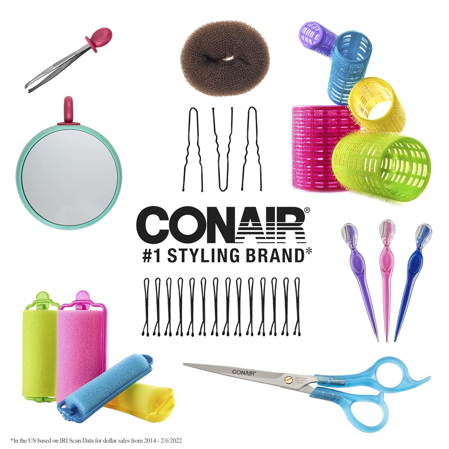 Conair Foam Hair Rollers for Big Loop Curls, Hair Rollers, Hair Curlers in Assorted Sizes, 8 Count