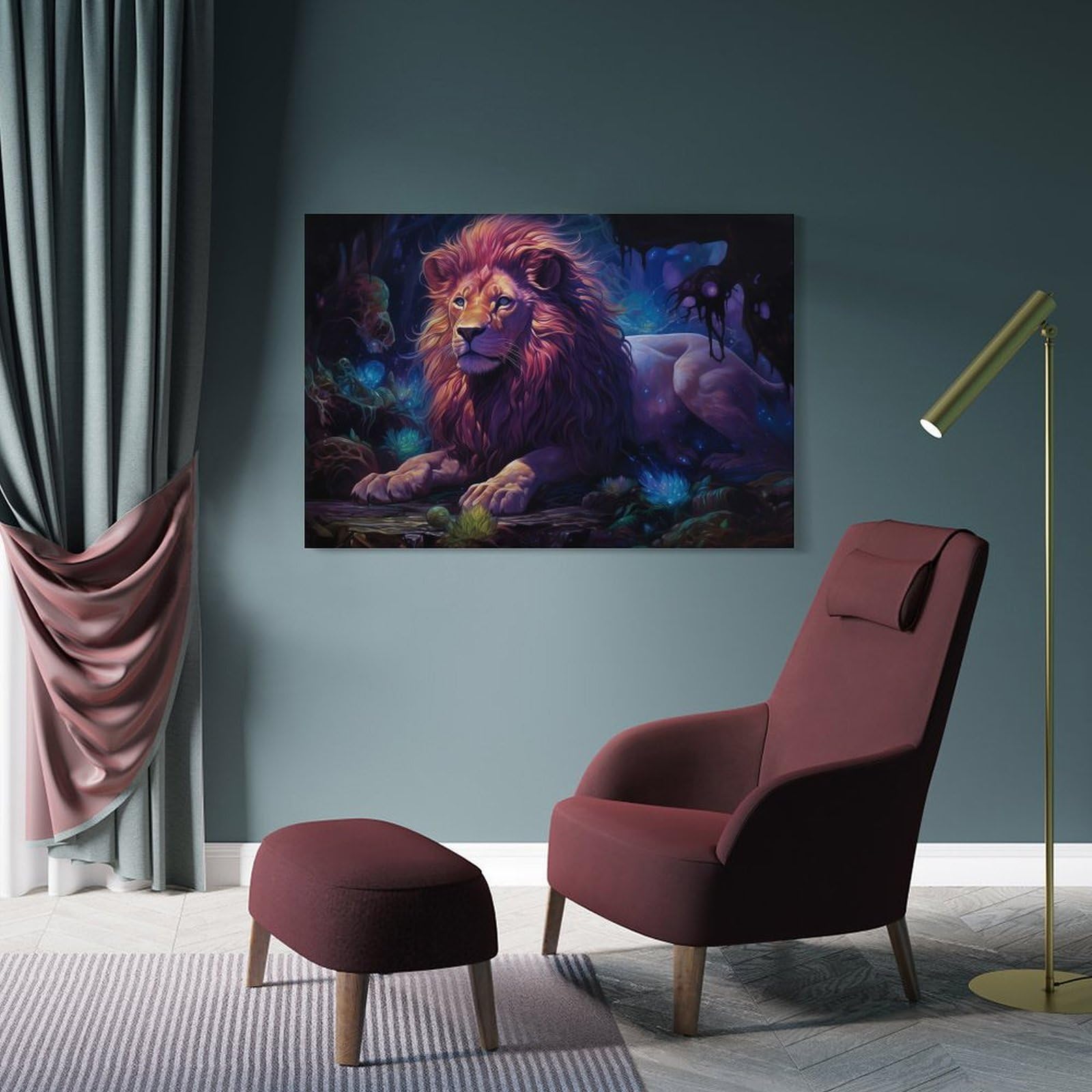 Junmoney Frame-Style-20-1 Canvas Art Print Majestic Lion, 20X30inch(50X75cm), For Contemporary Homes, Apartments Or Offices, Decorative Canvas Decor For Home Updates