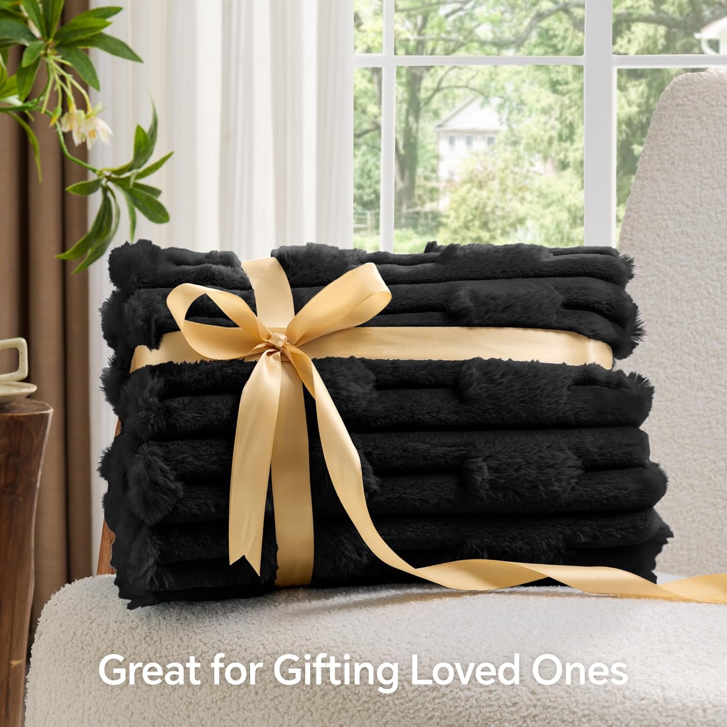 BEDELITE Faux Fur Black Throw Blanket for Couch - Super Soft & Cozy Plush Striped Blanket for Sofa and Room Decor, Luxury Fluffy All-Season Blankets Gift for Women, Men, Mom, Dad, 50x60 inch, Black - Image 5