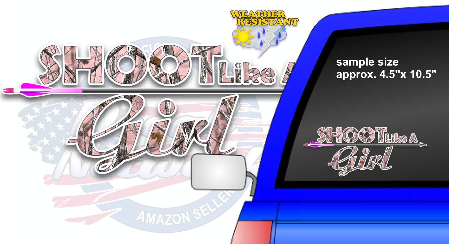 Shoot Like A Girl Pink Camo Decal - 4.5x10.5 Window Sticker For Truck & Car