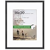 Americanflat Vintage Frames - 16x20 Picture Frame with Beaded Accents and Polished Plexiglass - Use as 11x14 Frame or Display 16x20 Photos Without Mat - Heirloom Collection - Wall Display - Black