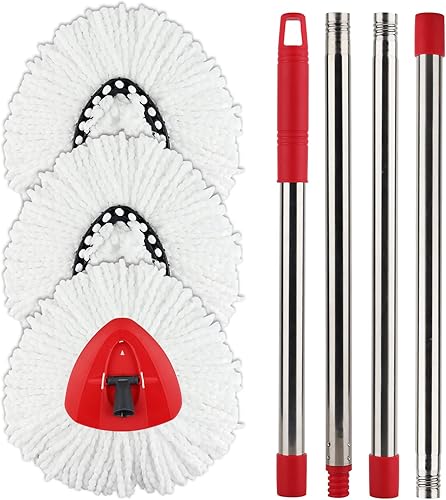 Miniatura 1 de Cabezal de repuesto para trapeador giratorio con 1 base giratoria y 1 mango. Recambios de mopa EasyWring con mango compatible con trapeador