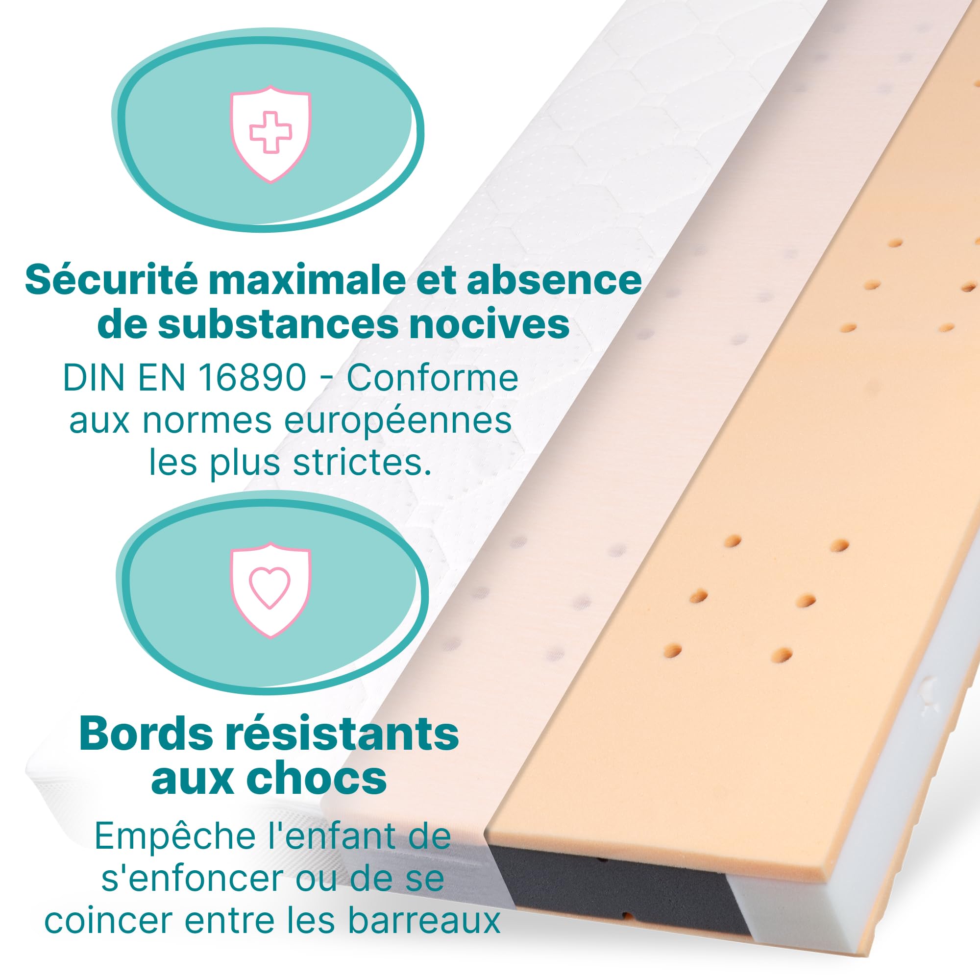 Colchón para bebé Sun Garden Confort, colchón infantil de 60 x 120 cm con borde de escalón, certificado Oeko-Tex 100, espuma de confort, ergonómico, para cuna, cuna de viaje, funda lavable hasta 60 °C