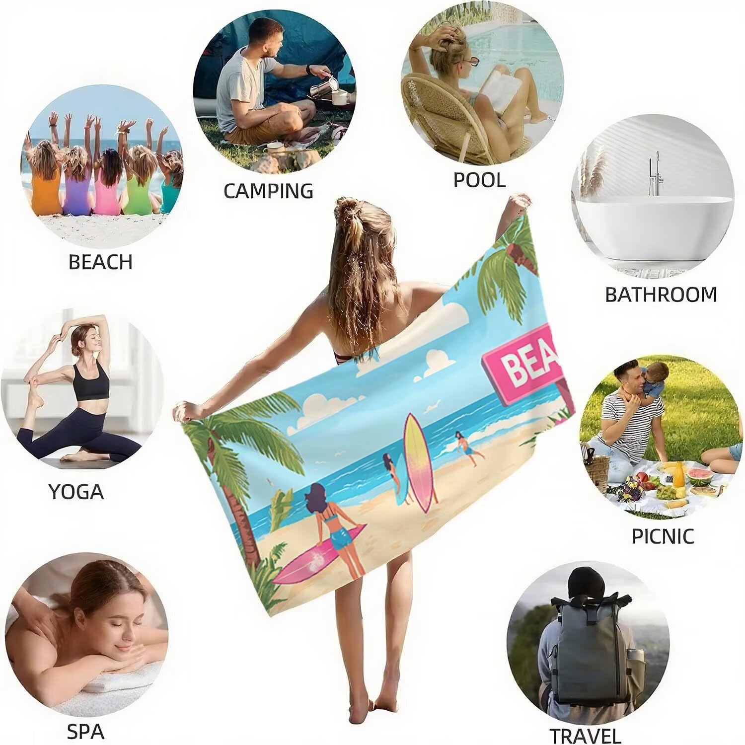 Telo Mare Microfibra Grande 150x200 Mare Alberi Antisabbia Asciugatura Rapida Telo Mare, Leggero Asciugamano Sportivo, Donna Uomo Portatile Coperta da Spiaggia, Perfetto per Viaggi, Campeggio a-329